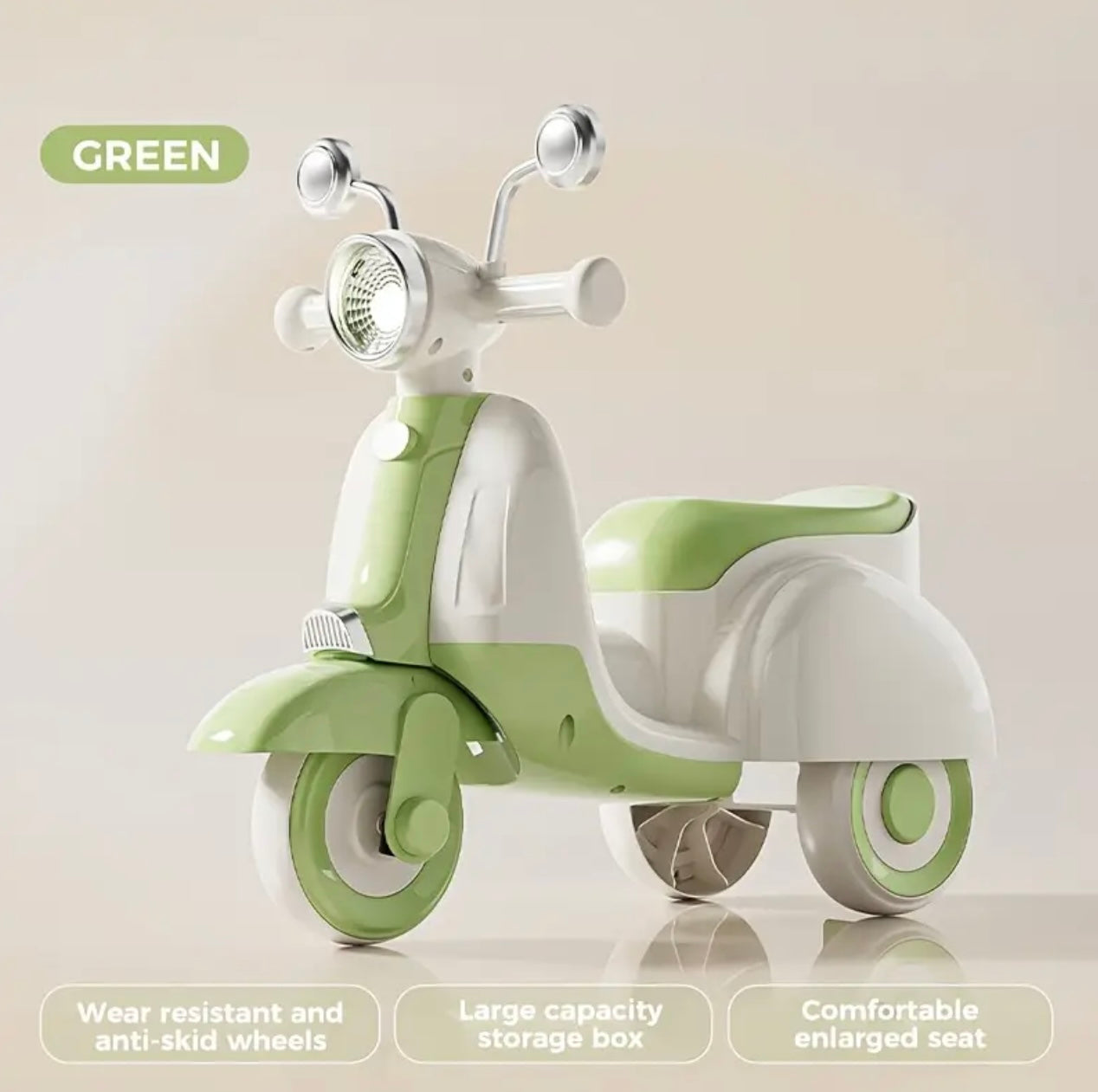 Kids' Scooter Toy Car with Music & Lights - 3+ Years, 3 Riding Modes (Ride-On, Push, Balance), Durable Plastic Wheels, 4 Colors (beige/Pink/Purple/Green) - Ideal Children's Day Gift