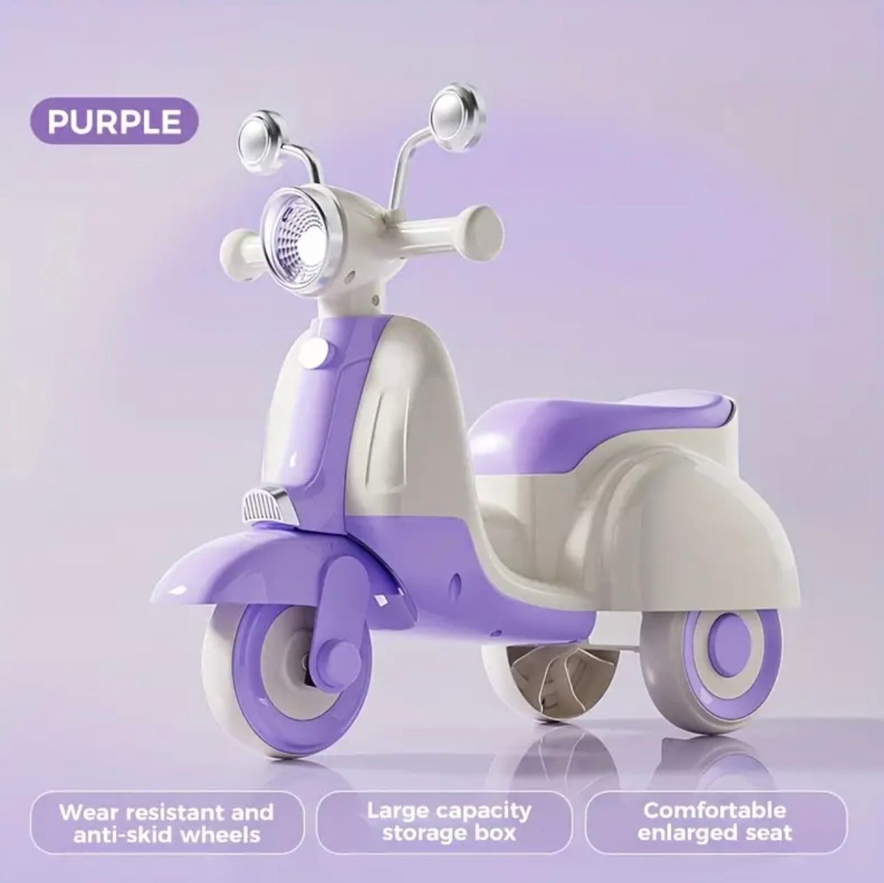 Kids' Scooter Toy Car with Music & Lights - 3+ Years, 3 Riding Modes (Ride-On, Push, Balance), Durable Plastic Wheels, 4 Colors (beige/Pink/Purple/Green) - Ideal Children's Day Gift