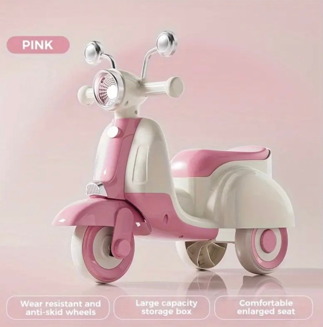 Kids' Scooter Toy Car with Music & Lights - 3+ Years, 3 Riding Modes (Ride-On, Push, Balance), Durable Plastic Wheels, 4 Colors (beige/Pink/Purple/Green) - Ideal Children's Day Gift