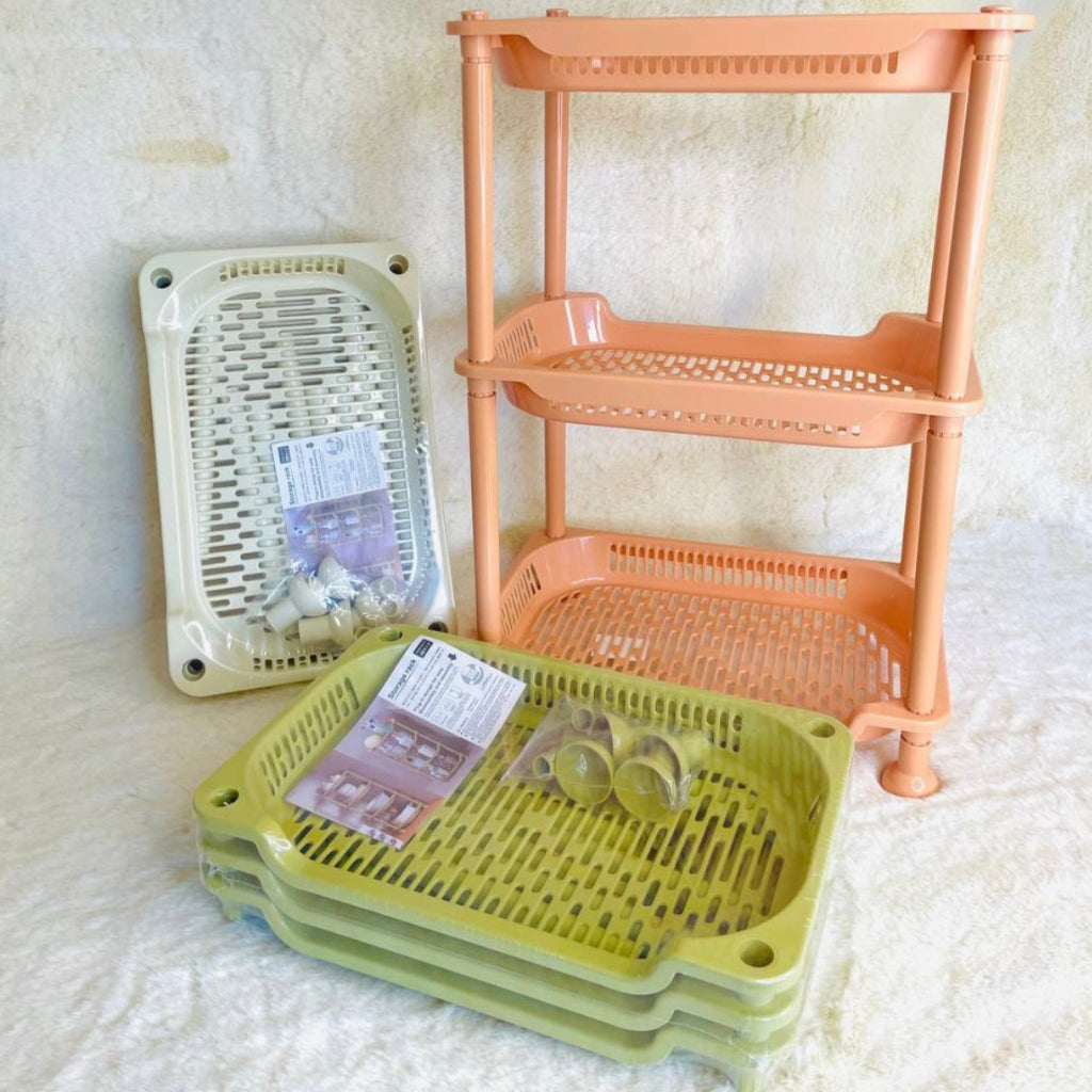 3-Tier Plastic Desktop Organizer Space-Saving Vertical Storage Rack for Makeup, Spices, Stationery - Freestanding Compact Kitchen & Office Shelf, Lightweight Durable MultiPurpose Utility Basket, Desktop Storage Organizer, Seasoning Holder,