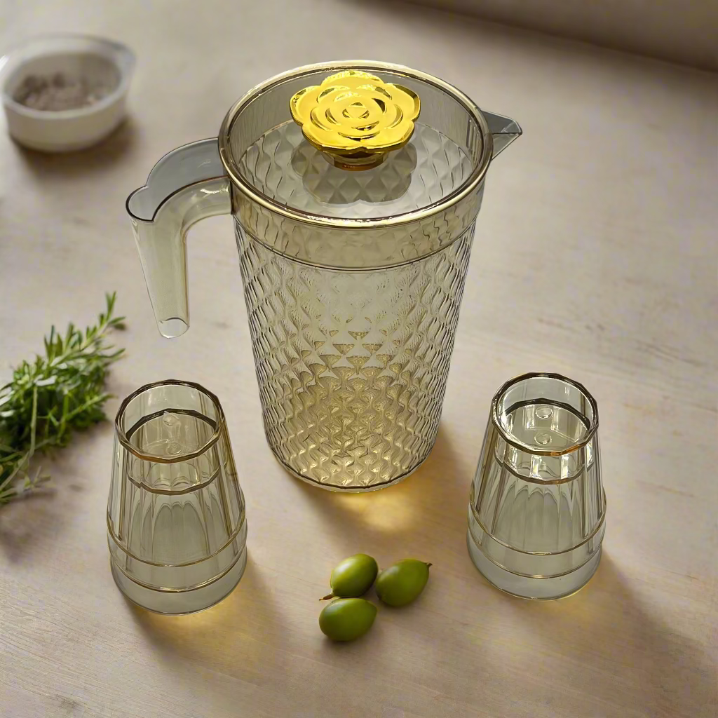 Premium Diamond Cut Water Jug Set – Elegant Design with 4 Glasses Ideal for Home & Gift Use