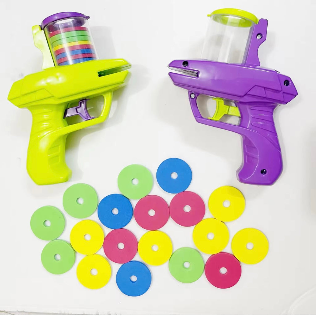 2ps set Colorful Foam Flying Saucer Launcher Toy - Handheld Plastic UFO Blaster for Indoor & Outdoor , Perfect for Parties, Family Entertainment & Gift Ideas Ages 3+