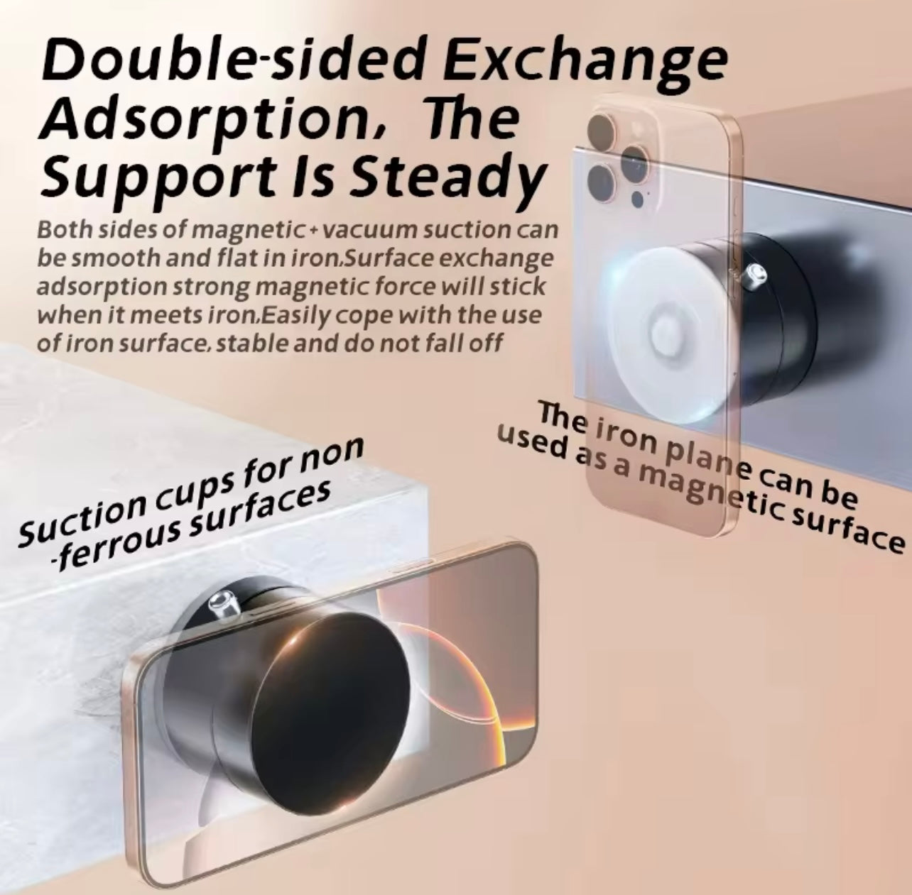Double Sided Extendable Magnetic Suction Phone Holder for Shower Car Mirror Strong Vacuum Magnetic Phone Mount for All Phones ,car mobile holder