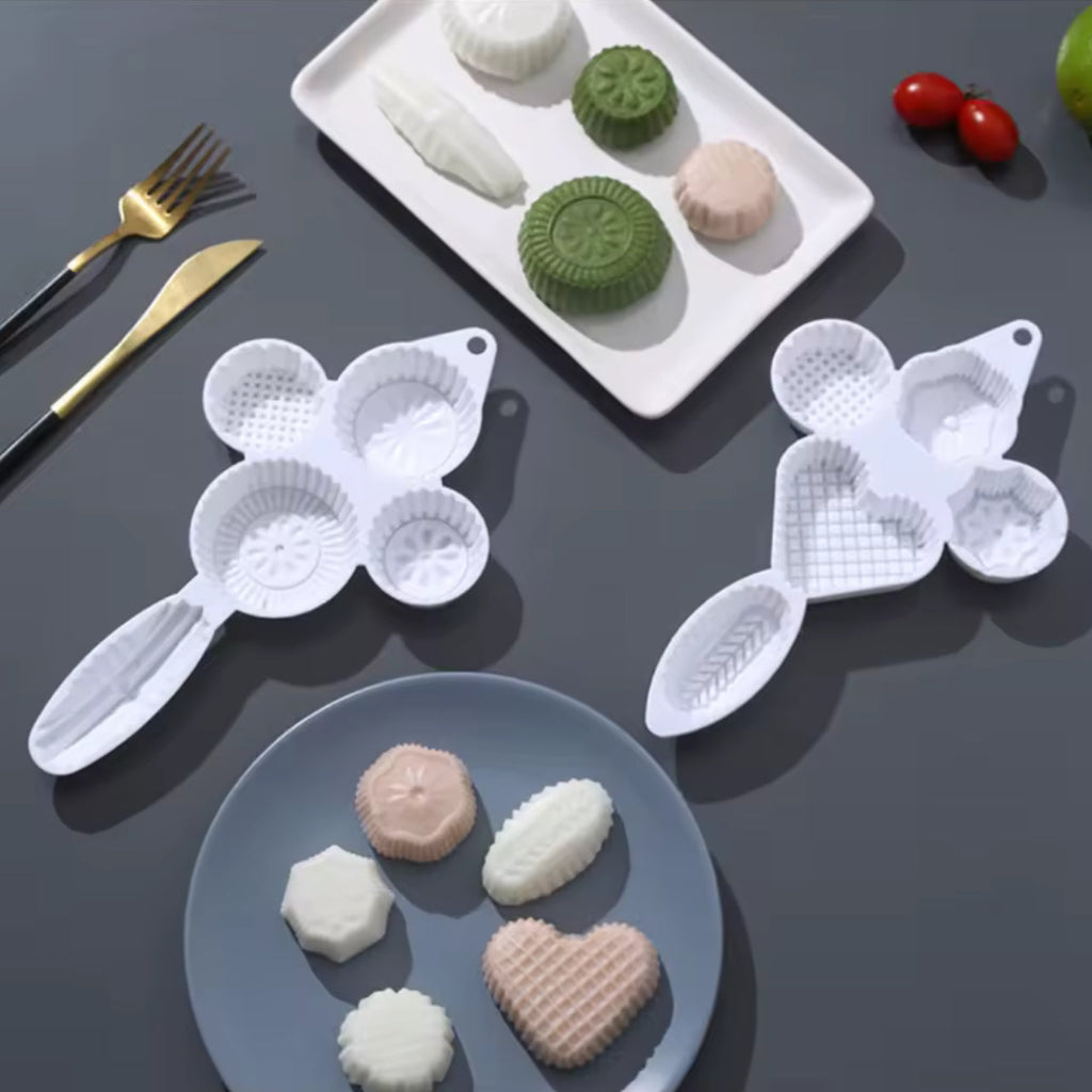 4-in-1 Mung Bean Cake & Mooncake Mold – Hand-Pressed Embossed Baking Tool