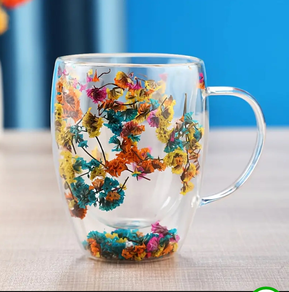 Artificial Flower Double Layer Cup Real Flower Cup Insulation Double Layer Water Cup Creative New Customer High Value Home Glass Cup Internet Celebrity Cup 350 ML