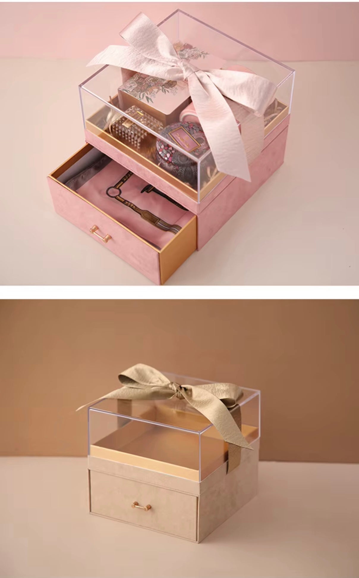 Luxury Square Acrylic, Plastic Gift Box Full View Gift Box with Drawer Design