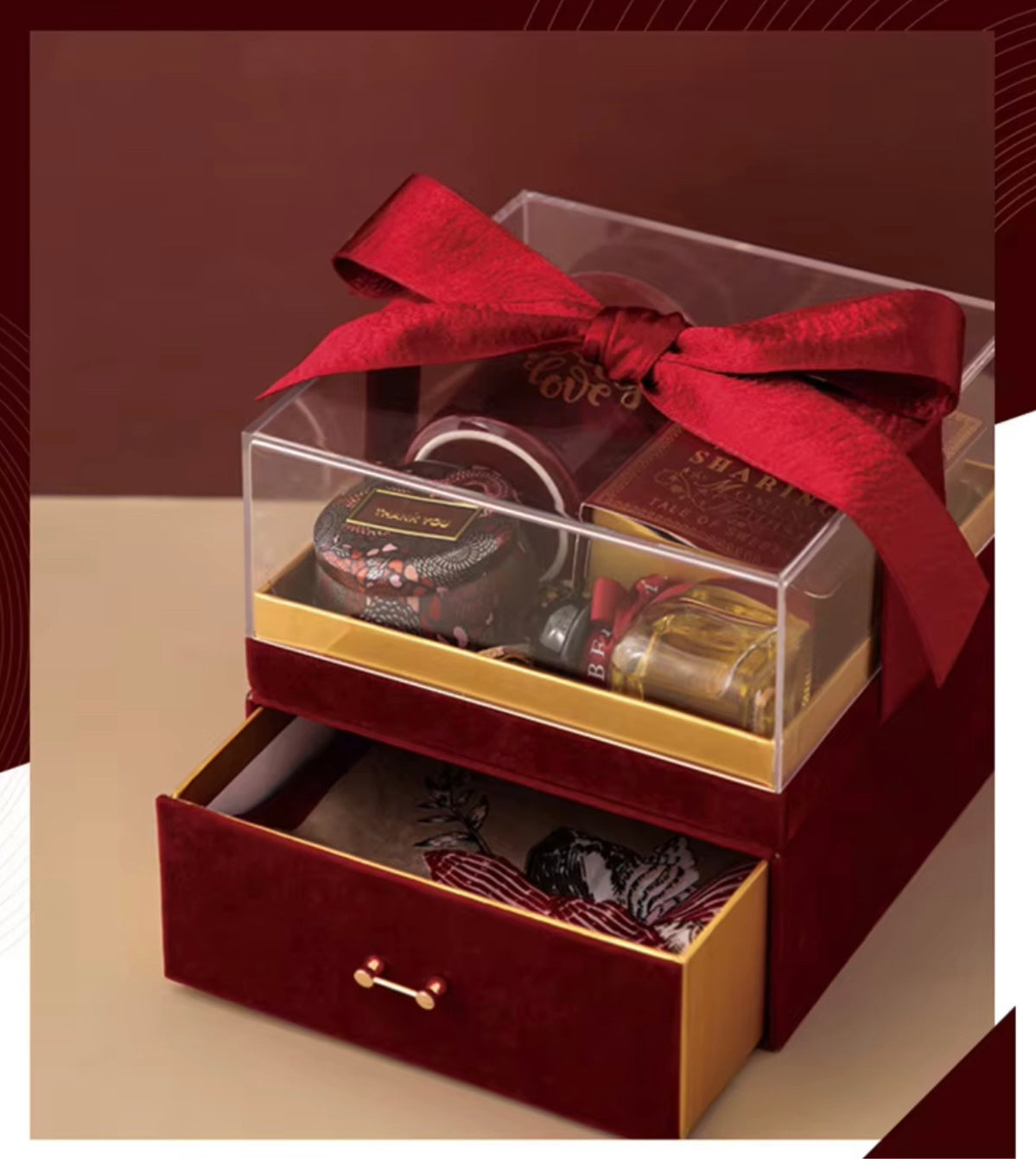 Luxury Square Acrylic, Plastic Gift Box Full View Gift Box with Drawer Design