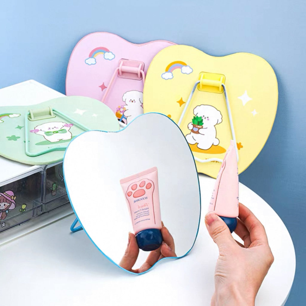 1pc Cute apple shape Makeup Mirror - Portable, Foldable Beauty Mirror with Polished Plastic Frame for Desktop & Wall Decoration, Ideal for Home and Travel Use…
