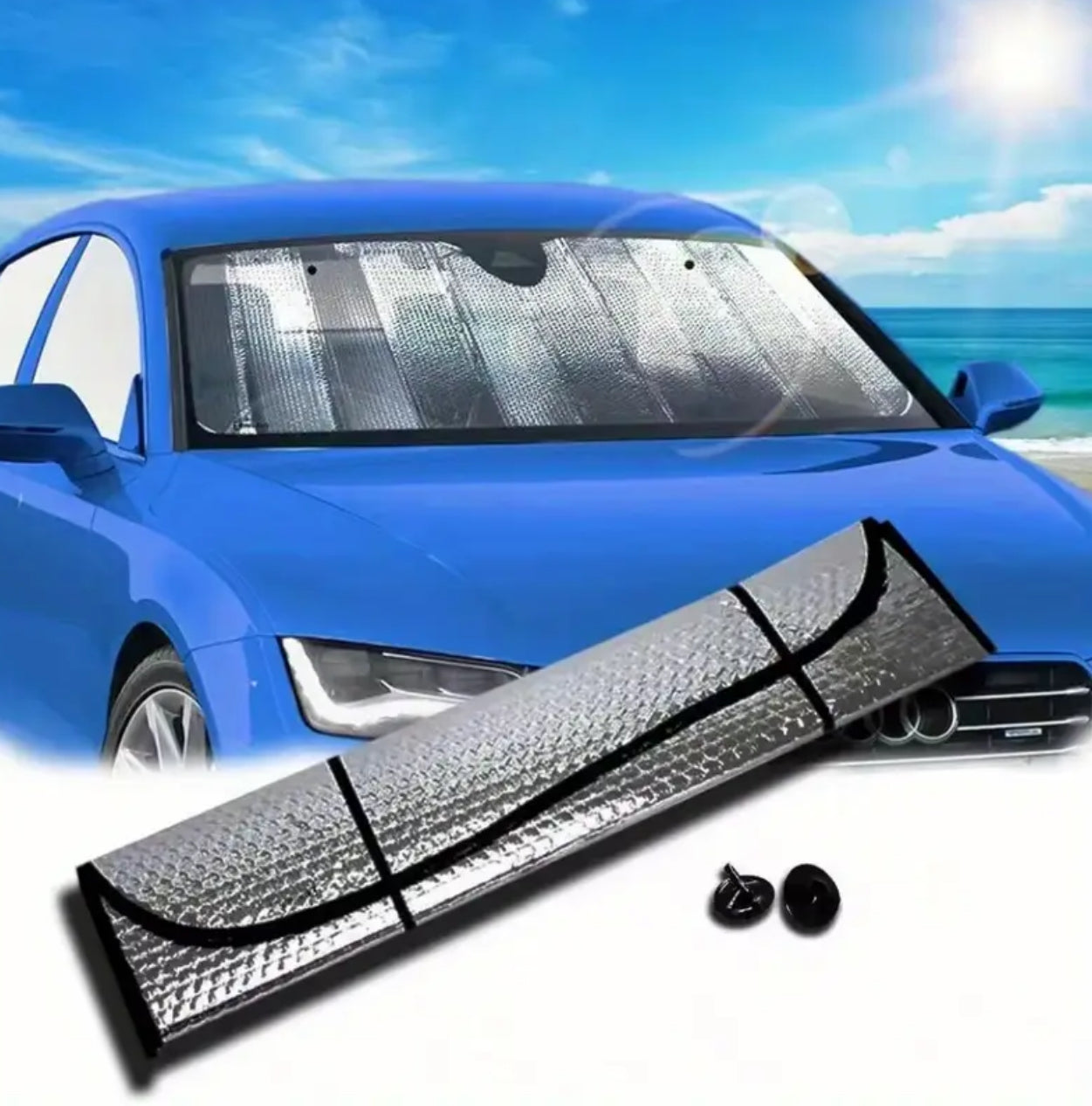 Double-Sided Bubble Aluminum Foil Car Sunshade - Heat Insulation And UV Protection, Enhances Interior Comfort by Blocking The Front Windshield, Suitable for Most Vehicle Models, Window Heat Insulation.