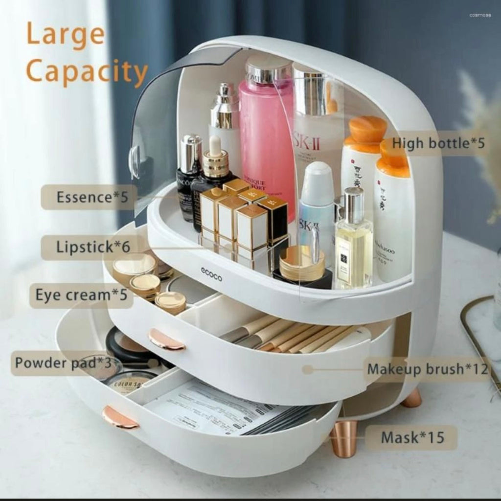 Ecoco Large-Capacity Cosmetic Storage Box – Dustproof & Waterproof Makeup Organizer