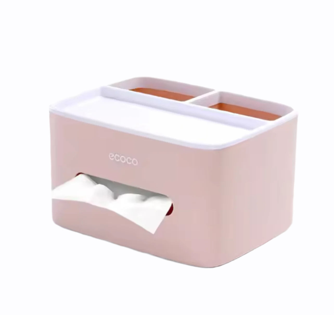 Polished Square Plastic Desktop Organizer with Tissue Holder and Tension Stand - Multi-functional Storage for Remote Controls, Office Supplies - Lightweight Portable Design for Home and Office Use