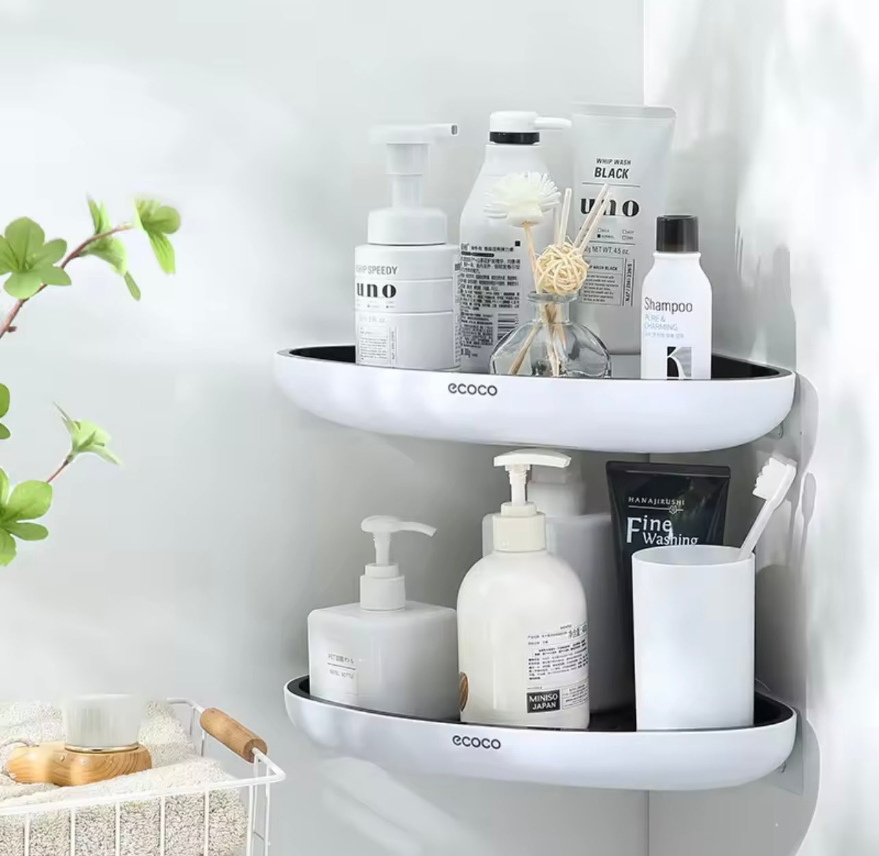 ECOCO Bathroom Shelf Corner Storage Rack No Drill Wall Mounted Shower Shampoo Organizer Kitchen Storage Rack Bathroom Accessory