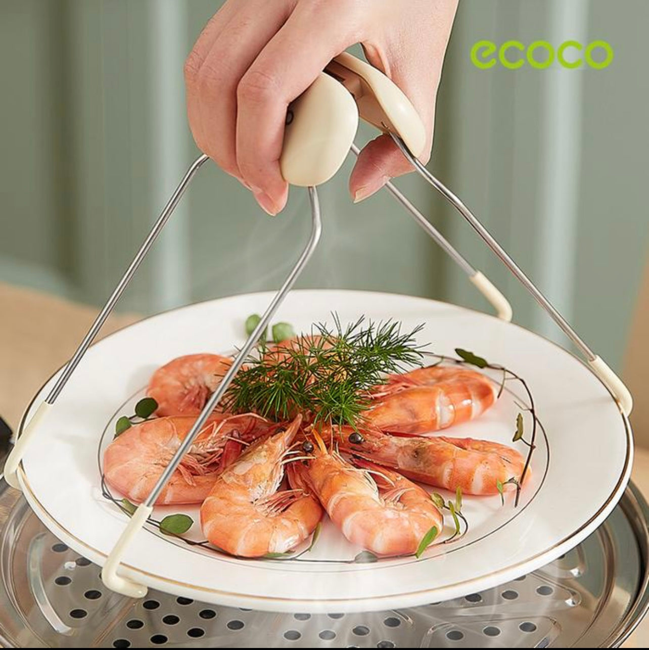 Ecoco الفولاذ المقاوم للصدأ المطبخ المطبخ حامل الساخن مشبك الطبق المضاد لقب وعاء مشبك قابلة للطي لا