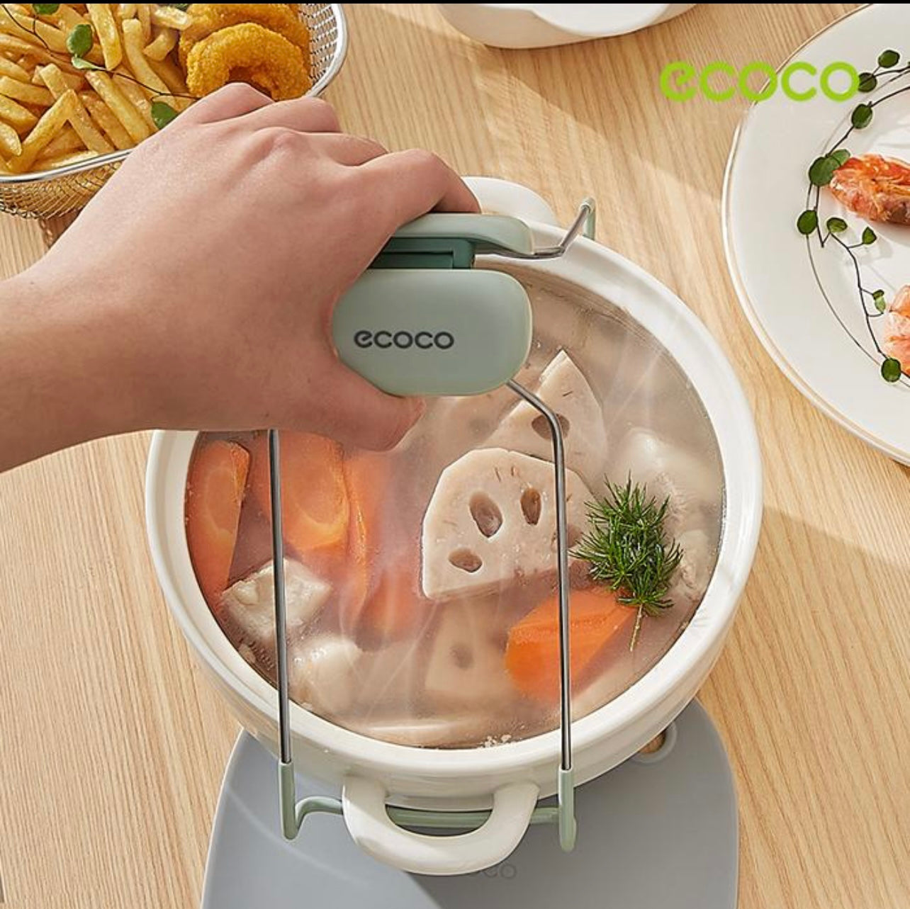 Ecoco الفولاذ المقاوم للصدأ المطبخ المطبخ حامل الساخن مشبك الطبق المضاد لقب وعاء مشبك قابلة للطي لا