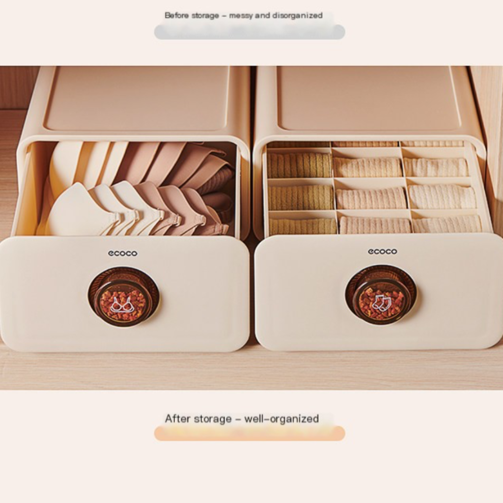 Ecoco 3-in-1 Socks  Storage Box – Closet Drawer Organizer with Deodorant & De-Mite Function