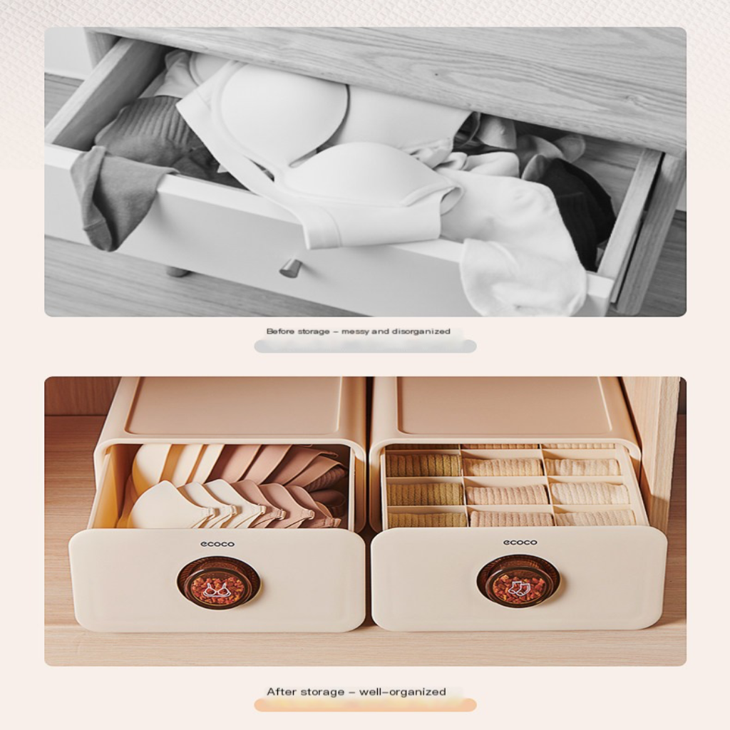 Ecoco Portable Bra & Clothing Storage Box – Wardrobe Organizer with Drawer Separation