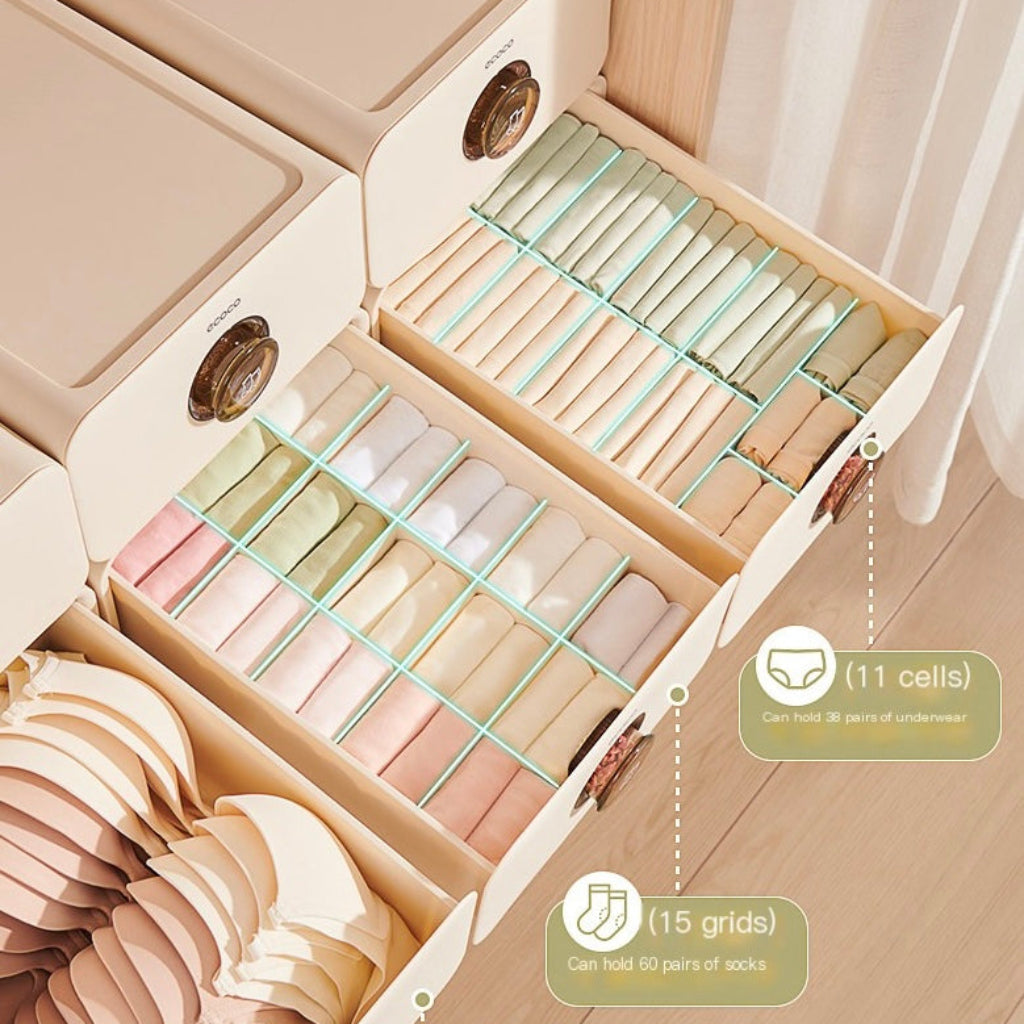 Ecoco 3-in-1 Socks  Storage Box – Closet Drawer Organizer with Deodorant & De-Mite Function