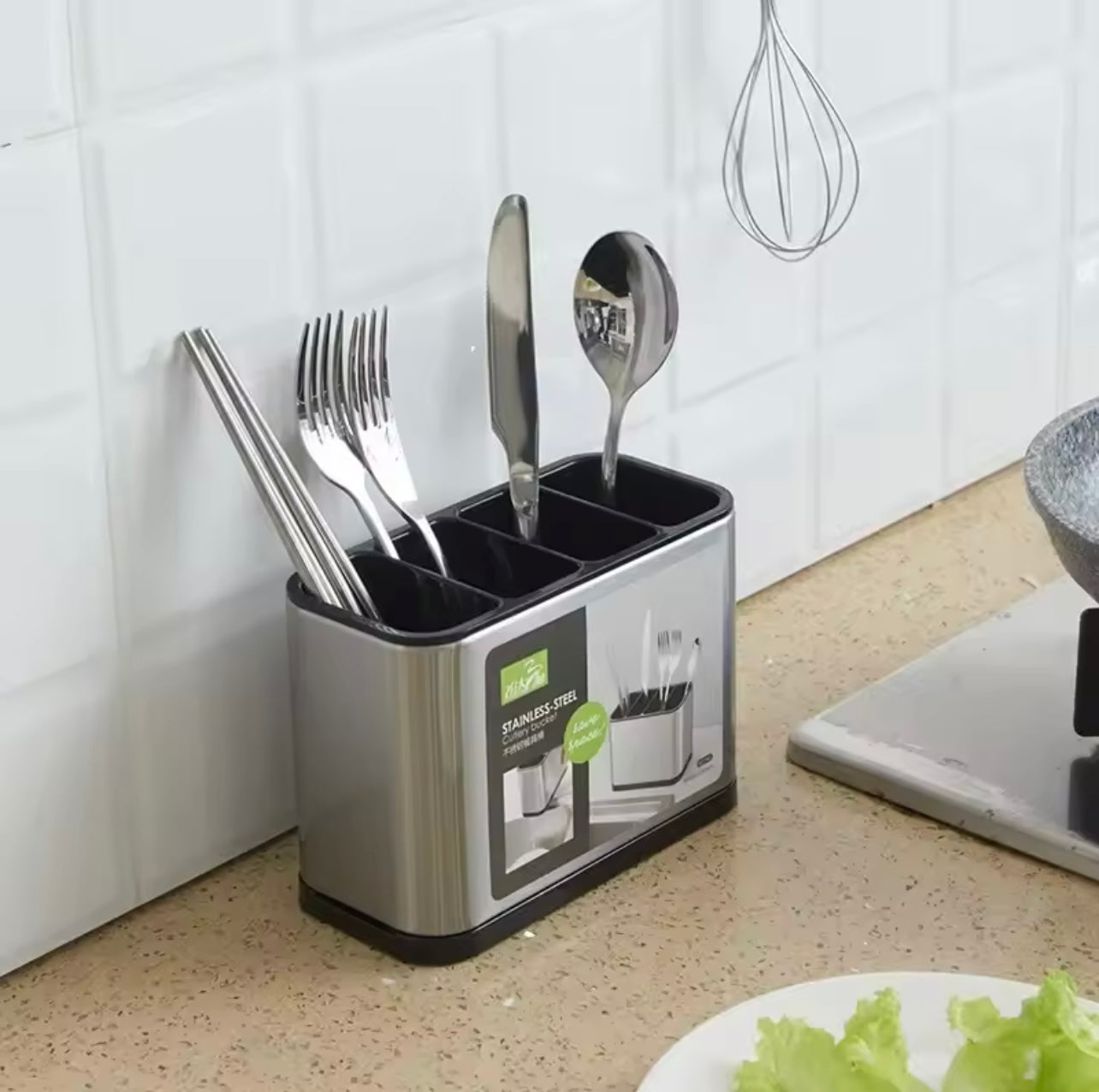 1pc Set, Dishware Box, Dishware Storage Box, Tabletop, Kitchen Counter, Rust-Proof, 4 Separate Drip Trays, Stainless Steel ABS Non-Slip and Scratch-Resistant, Creative Gift..