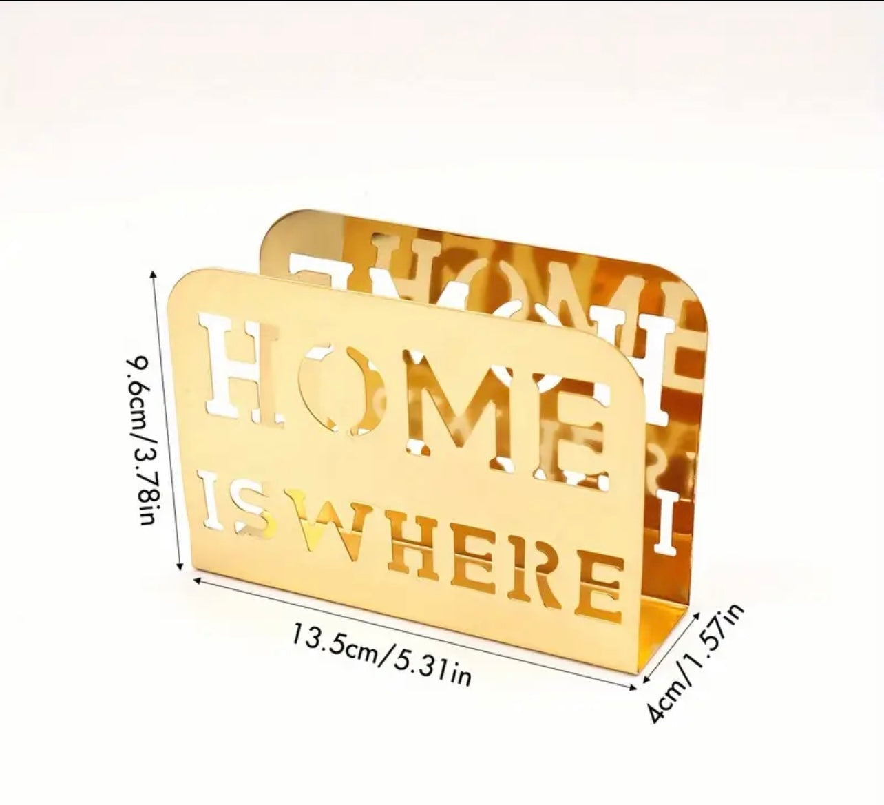 Elegant “Home is Where” Napkin Holder,Golden Metal Tissue Storage Rack,