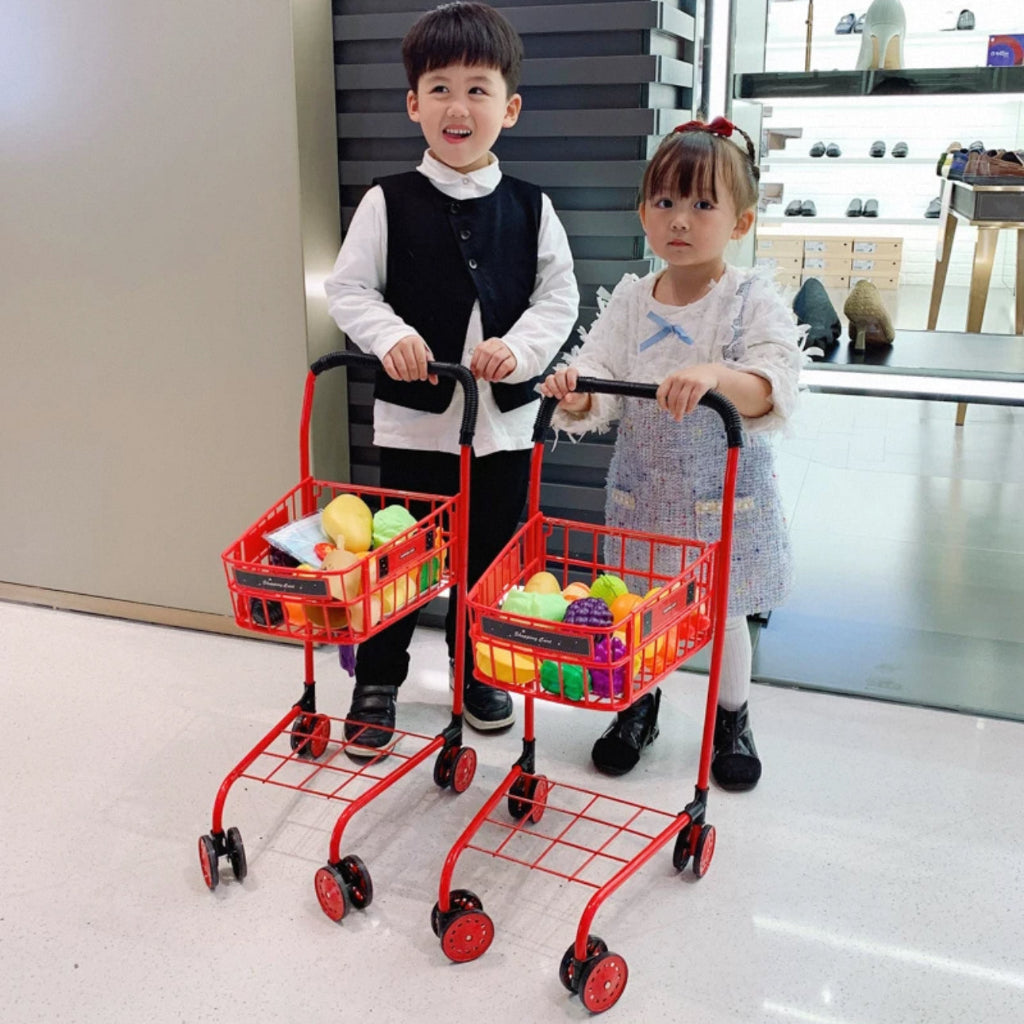 Kids Metal Shopping Trolley with Toys – Perfect for pretend play! Durable metal frame, smooth wheels & spacious basket. Great toy for toddlers and kids aged 3+. Ideal for role play, shopping games & early learning fun