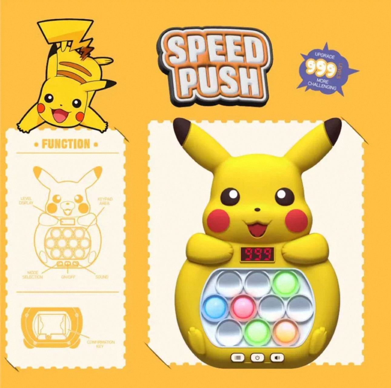 Pokemon Pikachu Quick Push Game Console تم ترقيته Fingertip Press It Compety Squeez