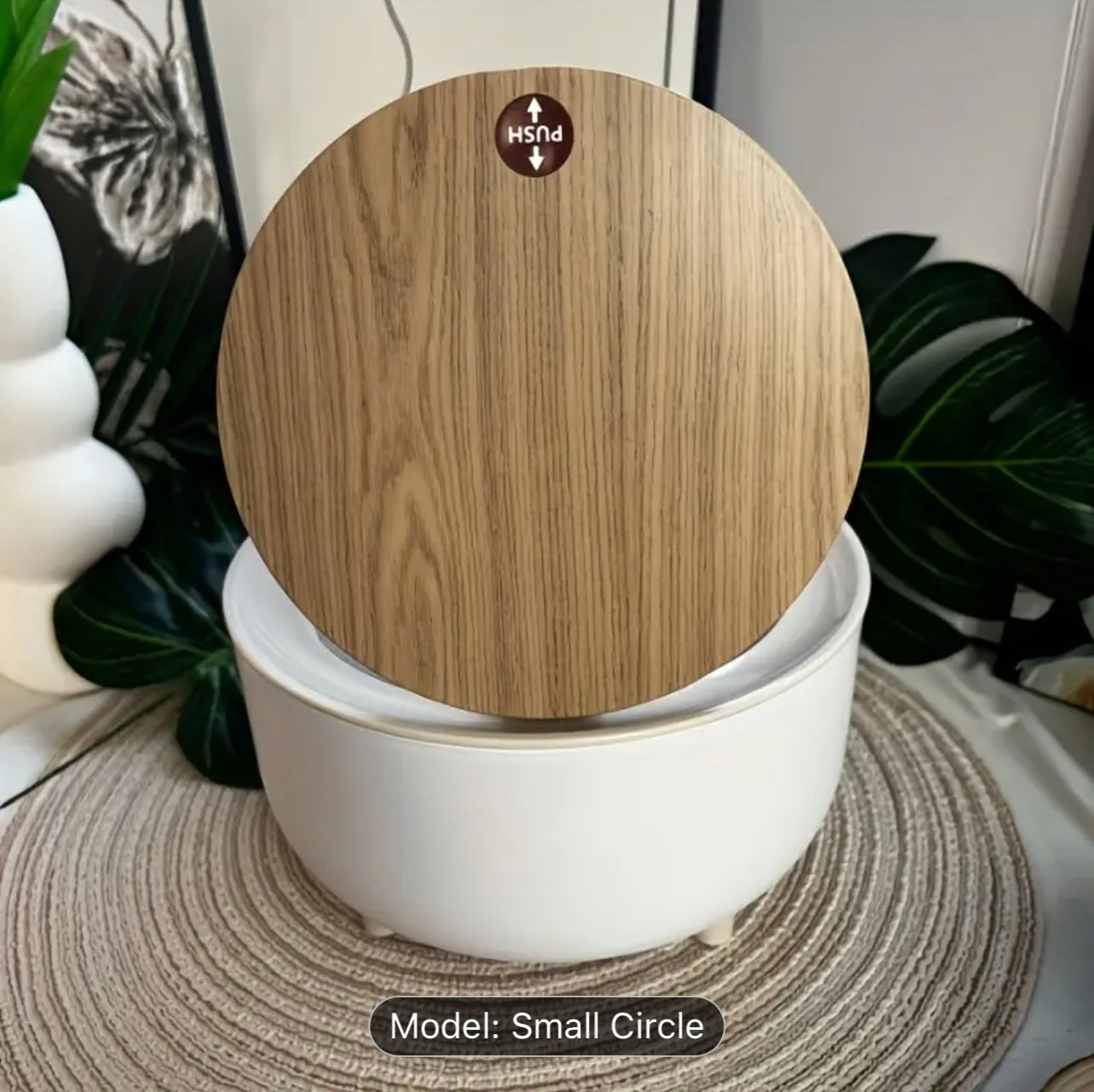 Classic Plastic Multipurpose Desktop Trash Can, Pure White, Compact,, Wood Grain Design, with Push-Type, for Kitchens, Bathrooms, Offices, Shelf Baskets dustbin