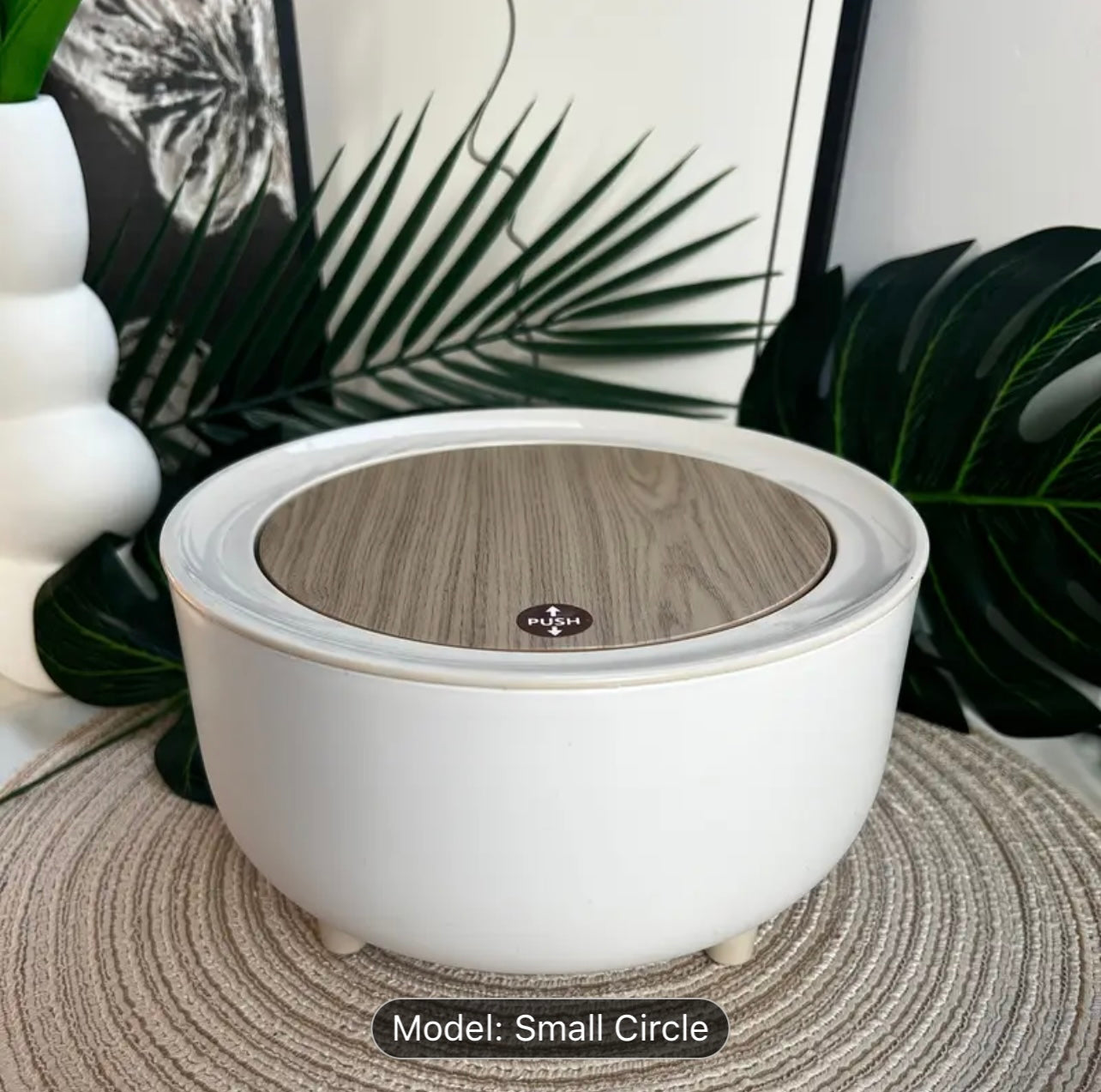 Classic Plastic Multipurpose Desktop Trash Can, Pure White, Compact,, Wood Grain Design, with Push-Type, for Kitchens, Bathrooms, Offices, Shelf Baskets dustbin