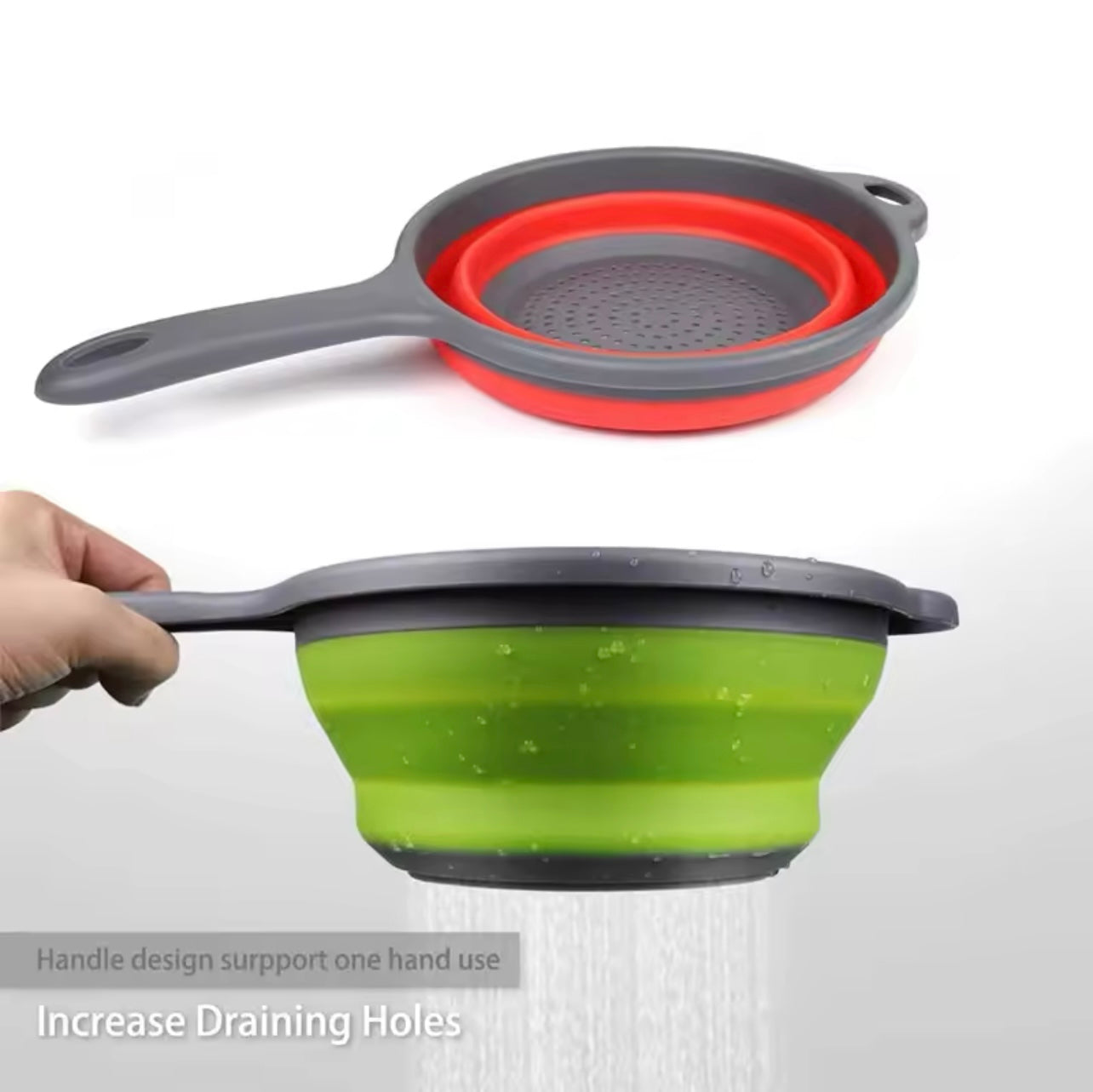Multi-Purpose Silicone Colander - Foldable & Dishwasher Safe, Red and Black, for Fruits & Vegetables Washing Basket, Kitchen Gadget Essential..