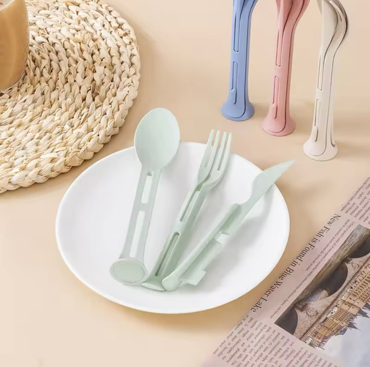 Wheat Straw Dinnerware Sets Fork Spoon Knife Set Utensil Travel Eco-Friendly Portable Tableware For Kitchen Cutlery Set 3 in 1
