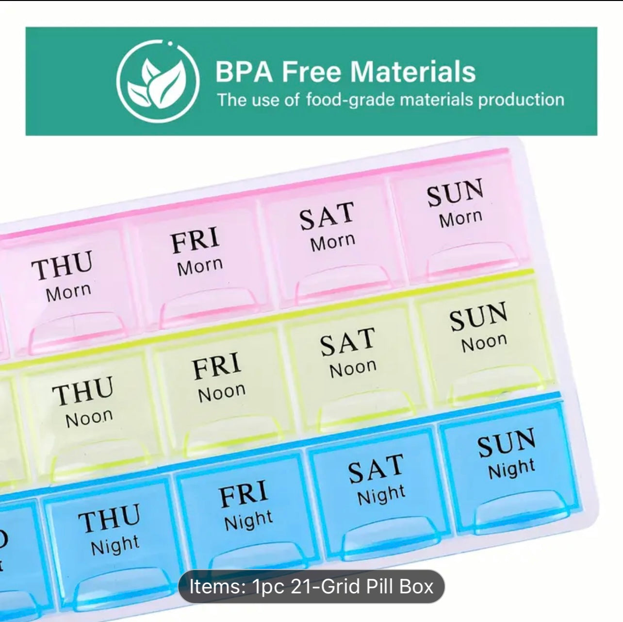 7-Day Pill Organizer with Flip Lid - 21 Compartments, 3 Weekly Rows, Color-Coded AM/PM/SUN Labels, Portable Medicine Storage Box for Daily Medication Management, Organized Pill Case | Fliptop Lid Box | Durable Pill Box