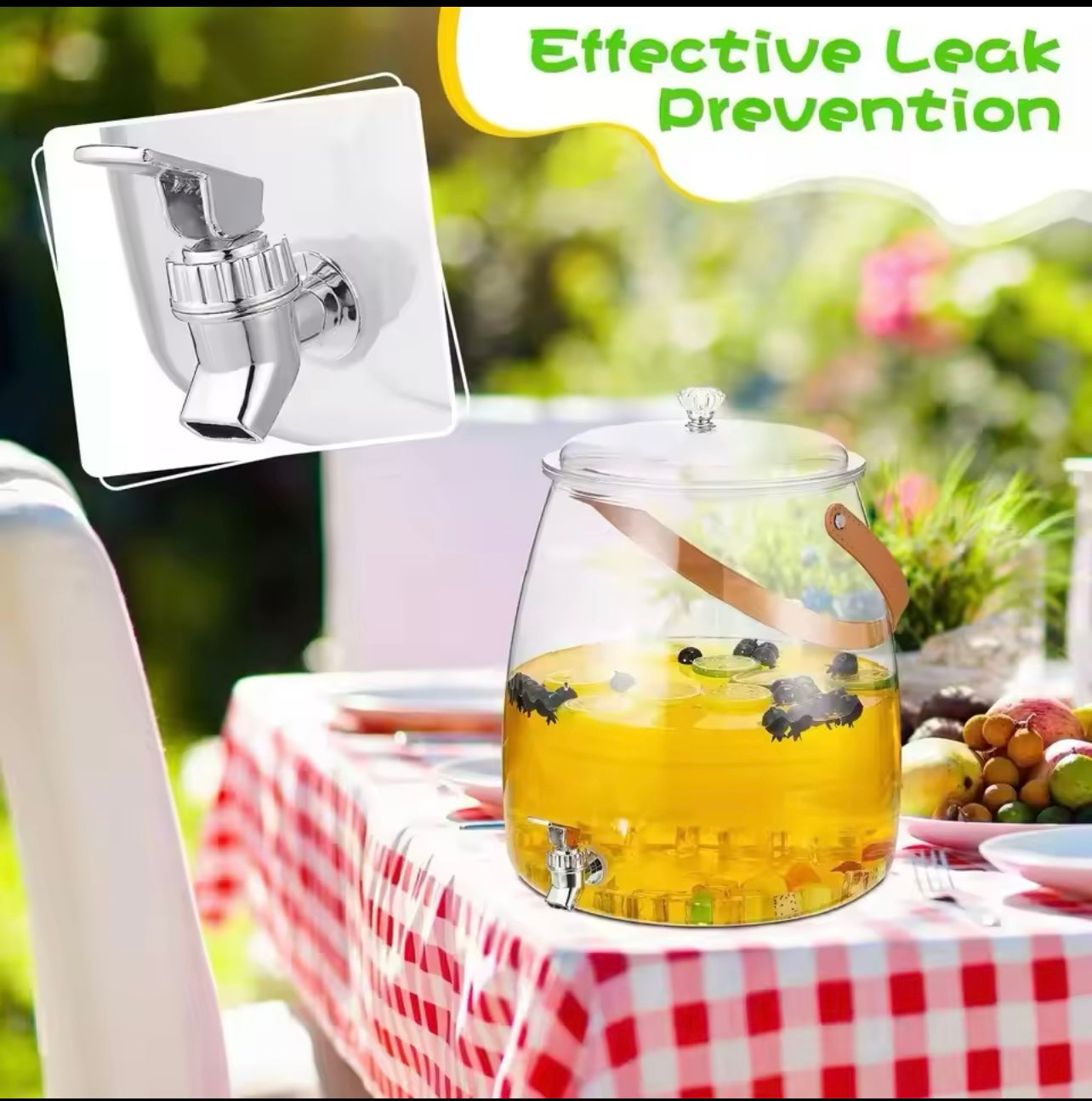 Beverage Dispenser Container with Spigot and Handle Leakproof Iced Juice Lemonade Drink Dispensers for Parties