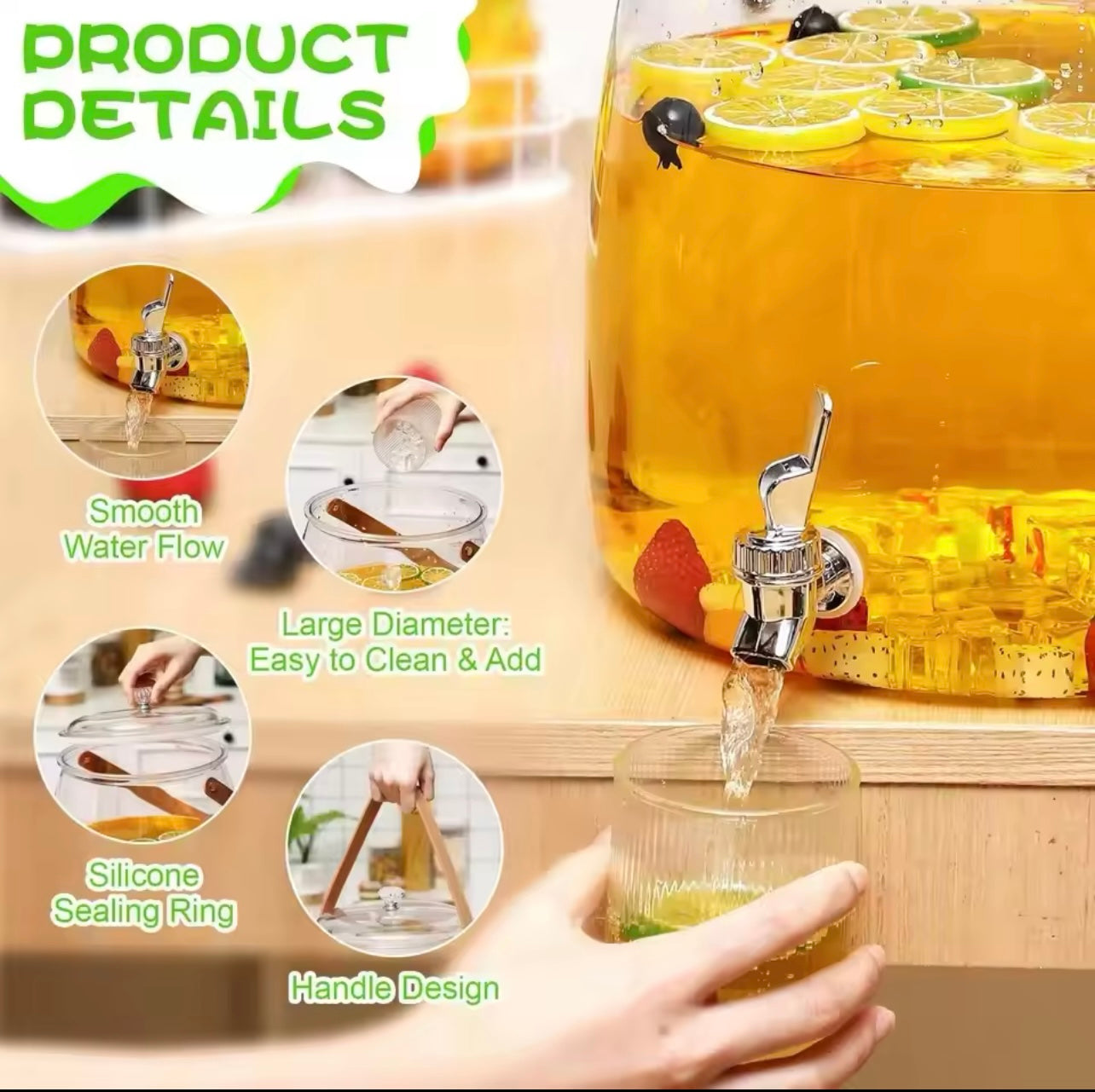 Beverage Dispenser Container with Spigot and Handle Leakproof Iced Juice Lemonade Drink Dispensers for Parties