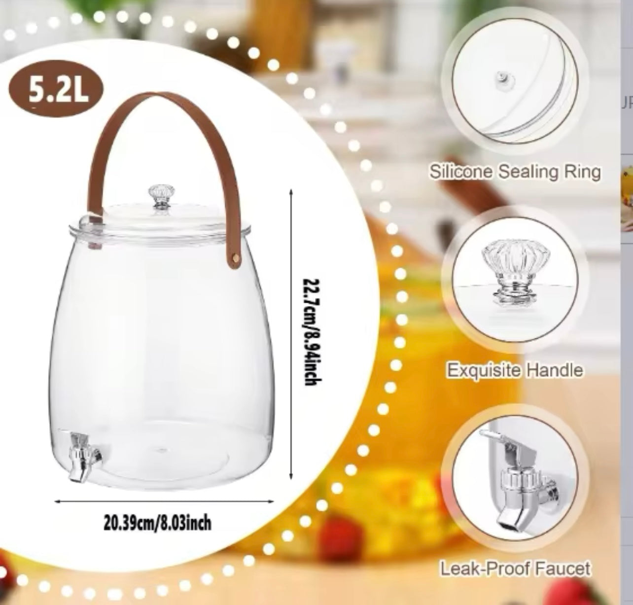 Beverage Dispenser Container with Spigot and Handle Leakproof Iced Juice Lemonade Drink Dispensers for Parties