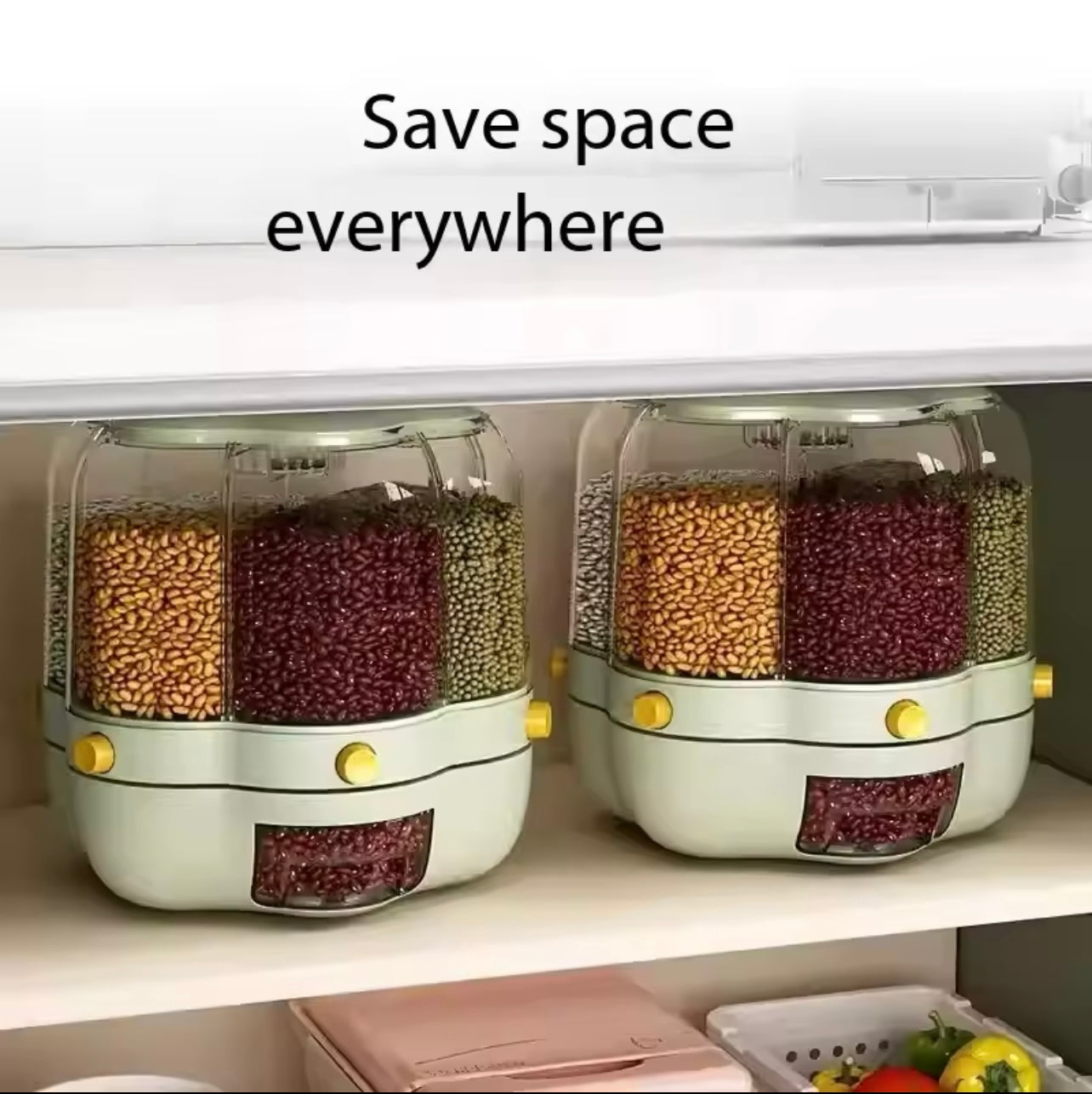 Large Capacity Rotating Grain Storage Container - Moisture & Insect-Proof, Divided Rice Bin for Flour, Pet Food & More - Durable Plastic Kitchen Organizer with Easy-Flip Lid