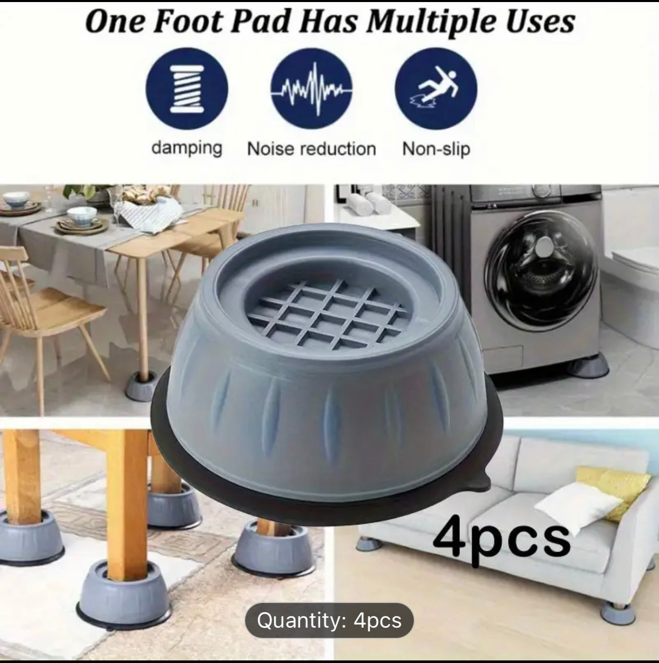 4pcs Durable Anti-Vibration Pads - Large, Easy to Install, Shock and Noise Cancelling, 100% Plastic Material, Stabilizing Washing Machine Support