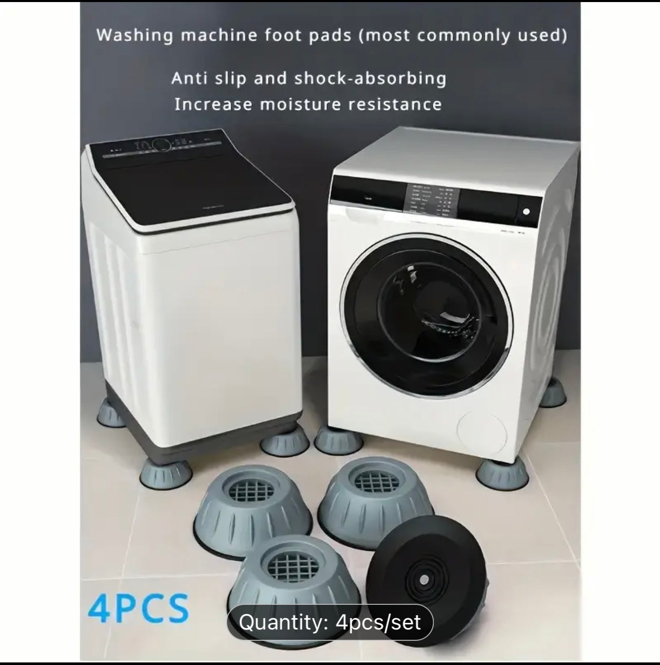 4pcs Durable Anti-Vibration Pads - Large, Easy to Install, Shock and Noise Cancelling, 100% Plastic Material, Stabilizing Washing Machine Support