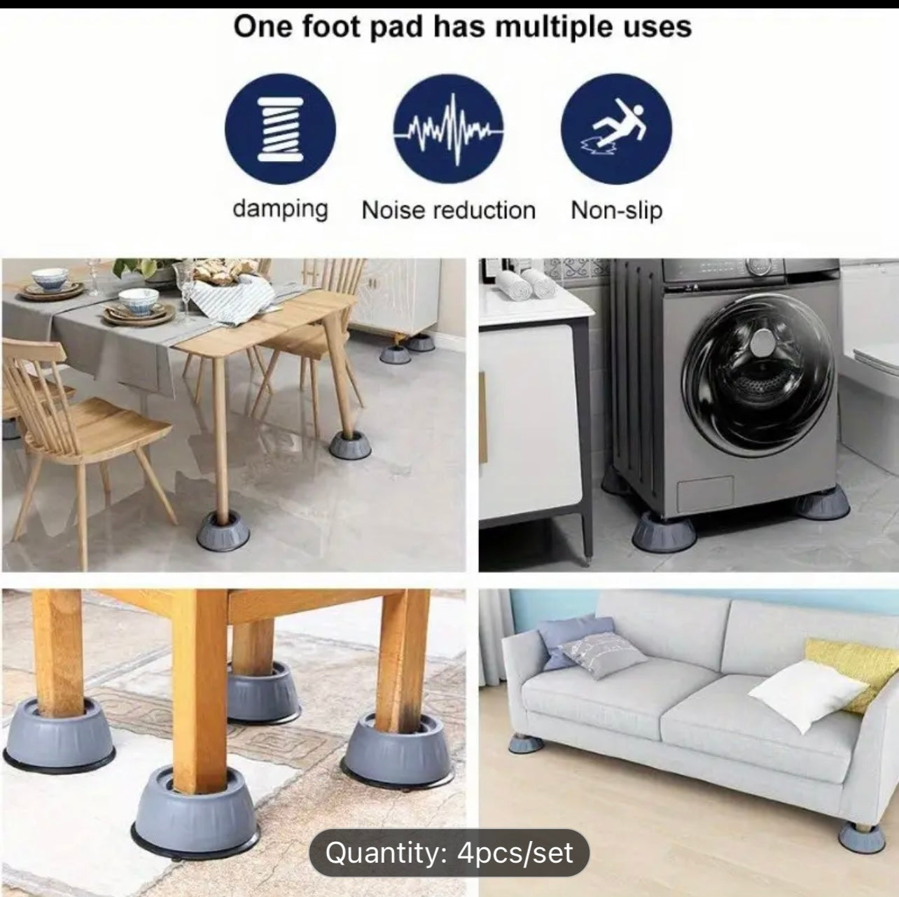 4pcs Durable Anti-Vibration Pads - Large, Easy to Install, Shock and Noise Cancelling, 100% Plastic Material, Stabilizing Washing Machine Support