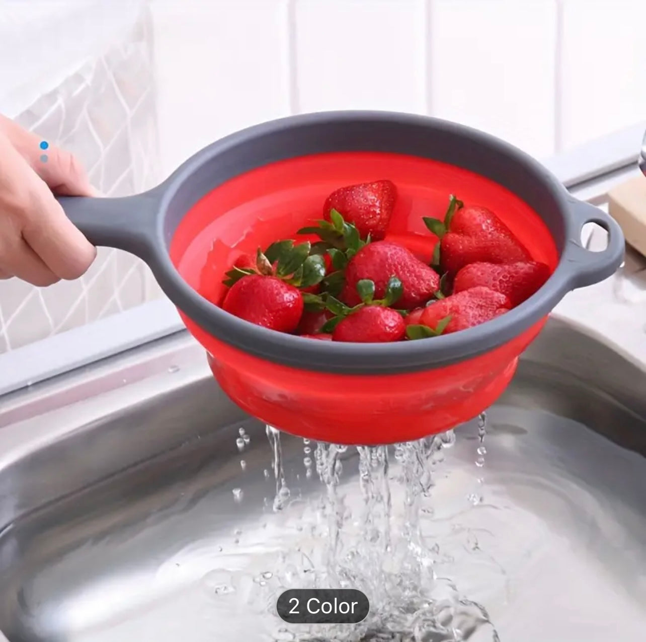 Multi-Purpose Silicone Colander - Foldable & Dishwasher Safe, Red and Black, for Fruits & Vegetables Washing Basket, Kitchen Gadget Essential..