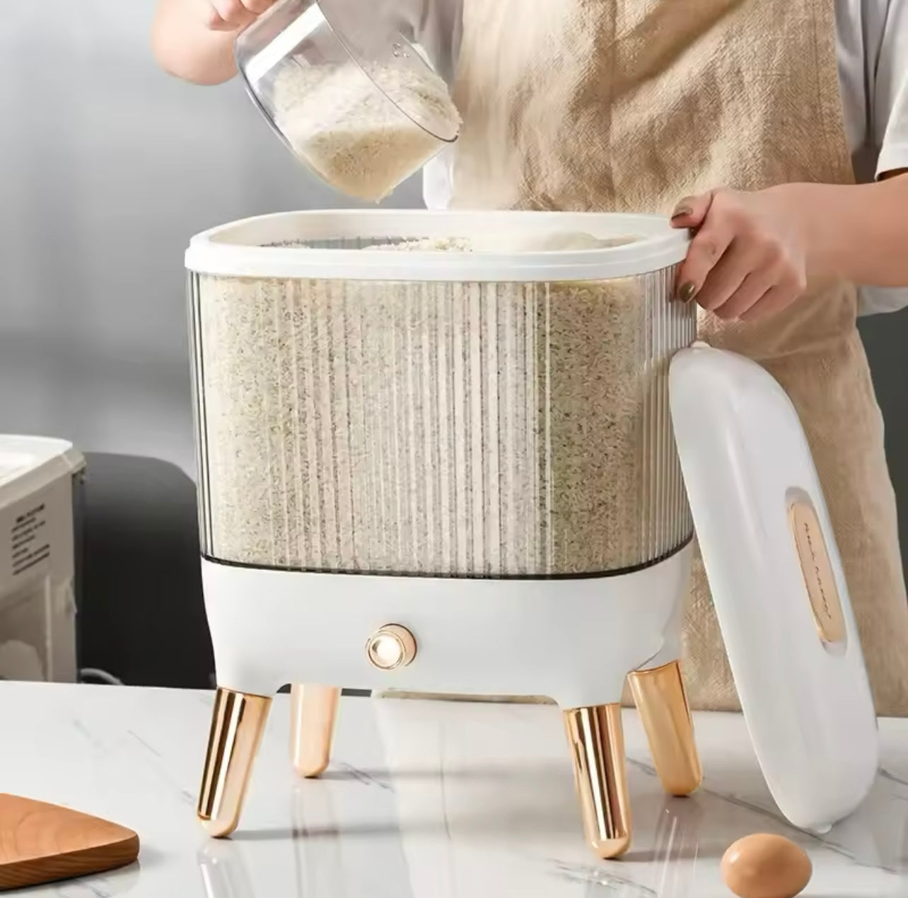 10kg Press-type Large-capacity Barrel Sealed Automatic Storage Box Household Kitchen Tank Light Luxury Rice Food Container