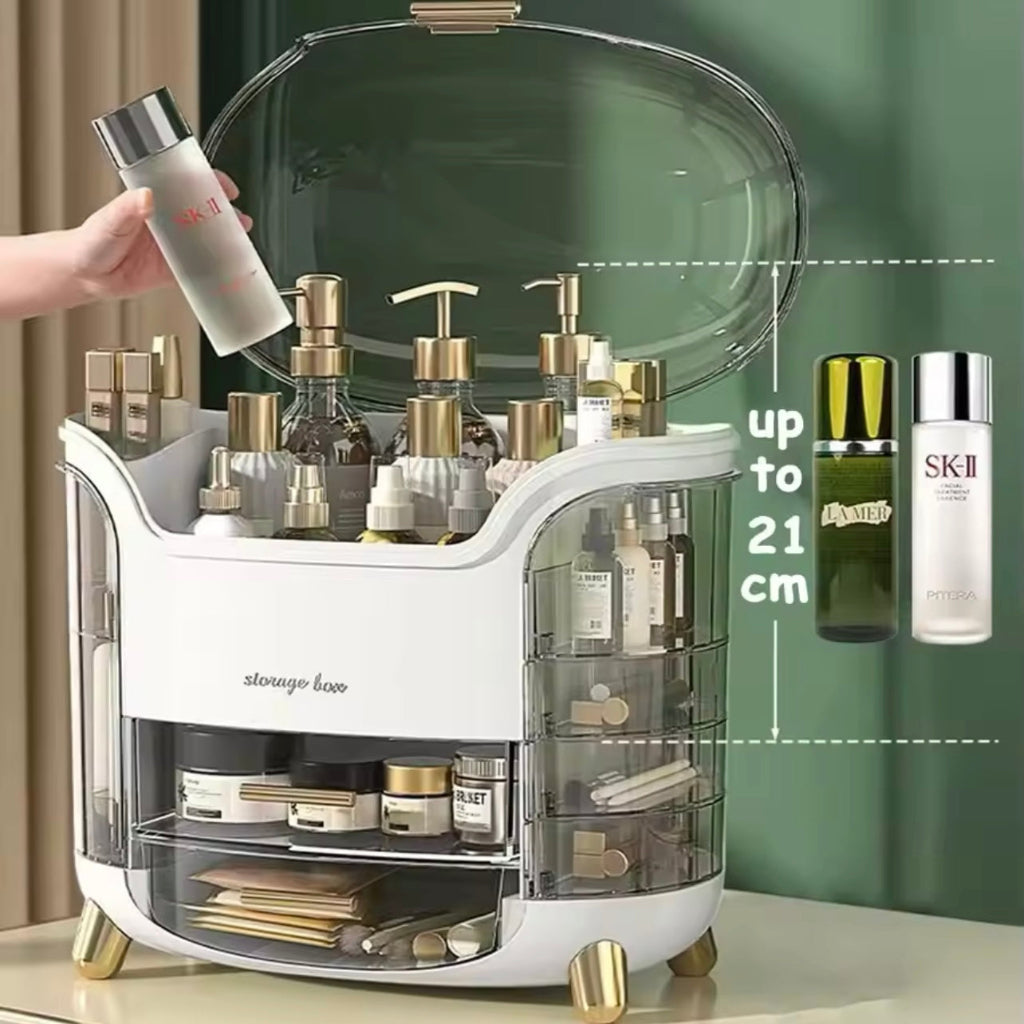 صندوق تخزين مستحضرات التجميل الشفاف ذو سعة كبيرة - منظم سطح المكتب مقاوم للغبار
