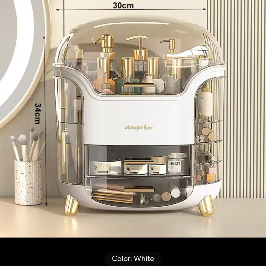 صندوق تخزين مستحضرات التجميل الشفاف ذو سعة كبيرة - منظم سطح المكتب مقاوم للغبار