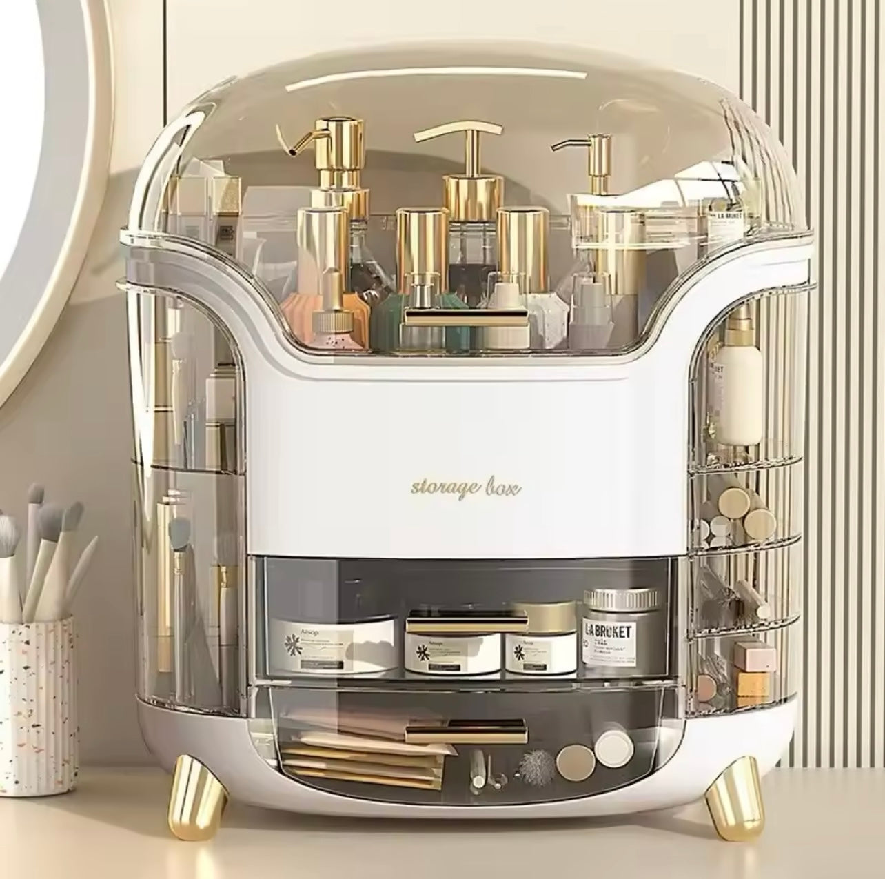 Cosmetic Storage Box Desktop Drawer Box Large Capacity Transparent Dustproof Cabinet Dressing Table Jewelry Product Storage Rack