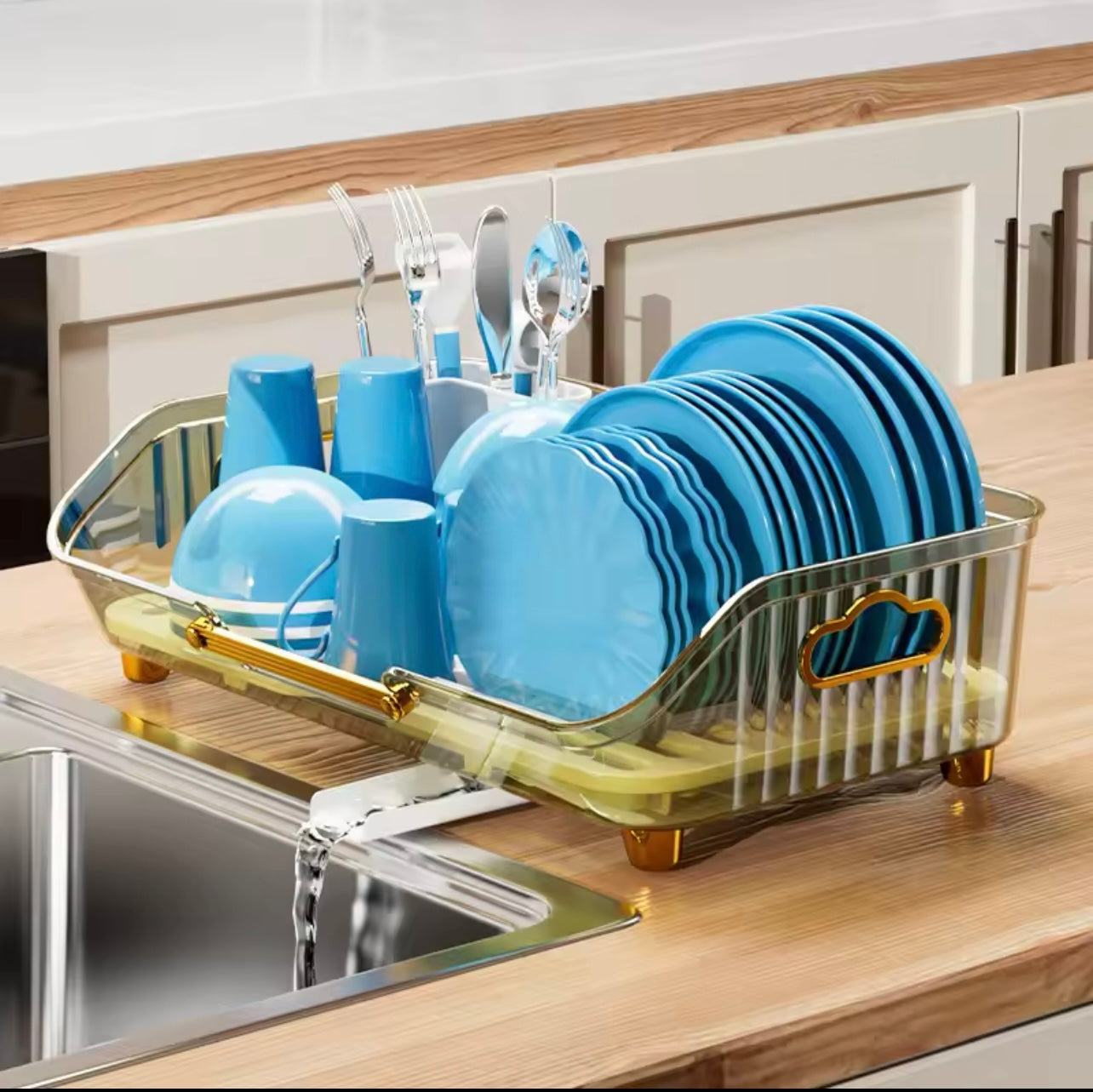 Dish Drying Rack With Handle, Kitchen Counter Sink Organization, Drainboard, Utensil Holder, Easy to Clean, Kitchen Accessories