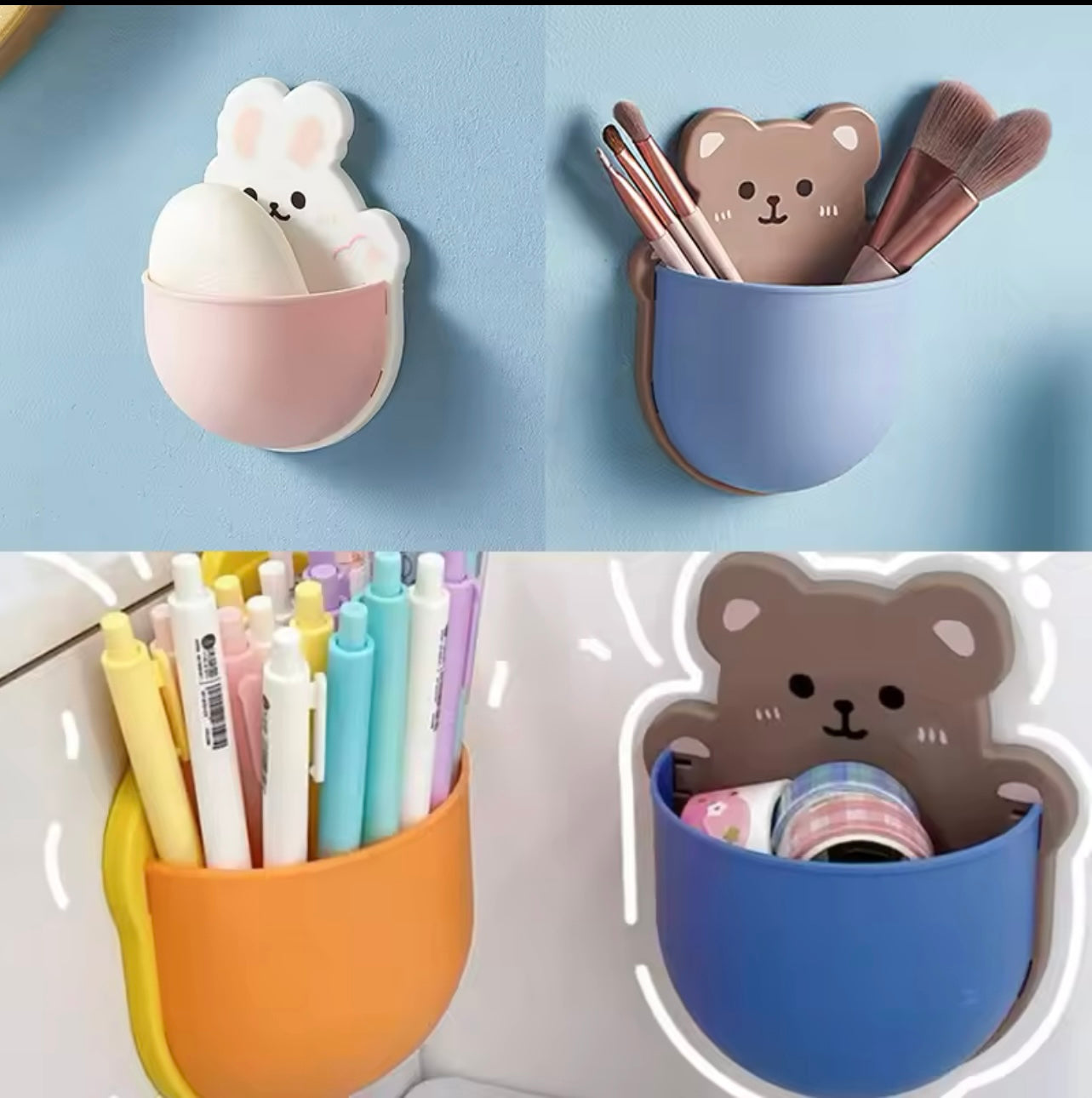 Mobile Phone Storage Shelf No Trace Wall Hanging Kitchen Storage Rack Bedroom Space-saving Wall-mounted Mobile Phone and Remote Control Adhesive Bracket - Fashionable Duck Rabbit, with Pen Slot Storage Box, Very Suitable for Home and Office