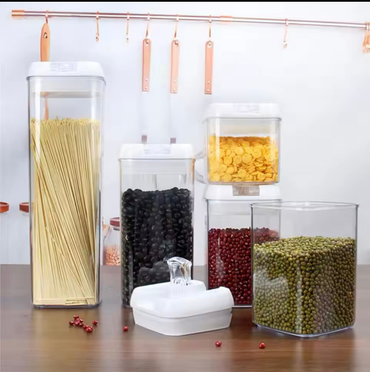5-Piece Airtight Food Storage Container Set with Flip-Top Lids, Dishwasher Safe Plastic Kitchen Pantry Organization Canisters for Cereals, Grains, Dry Goods, Flour, and Sugar - Reusable Square Containers,