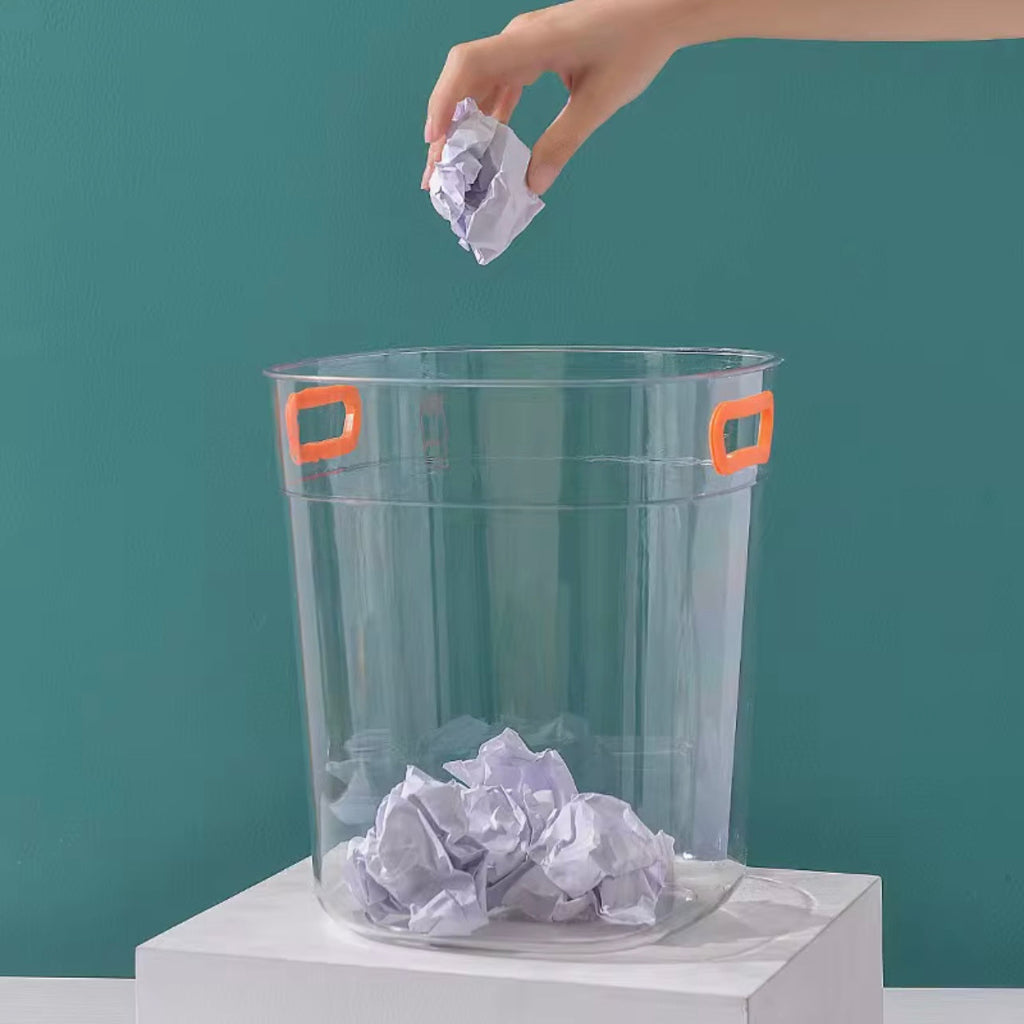 Top Popular Large and XLarge Capacity Transparent Plastic Garbage Can Waste Basket With Handle for Bedroom