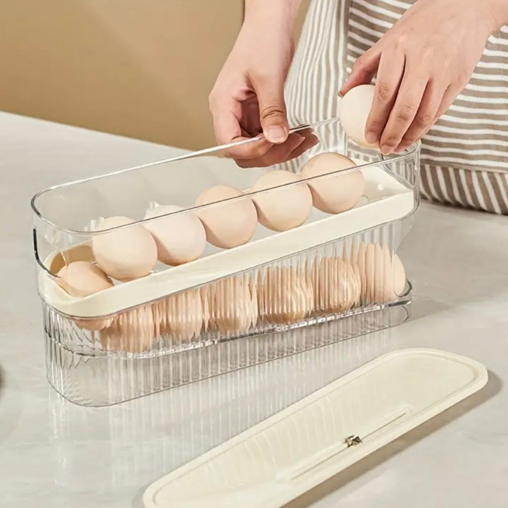 Large-Capacity Shockproof Automatic Rolling Egg Holder – Durable Refrigerator Egg Storage