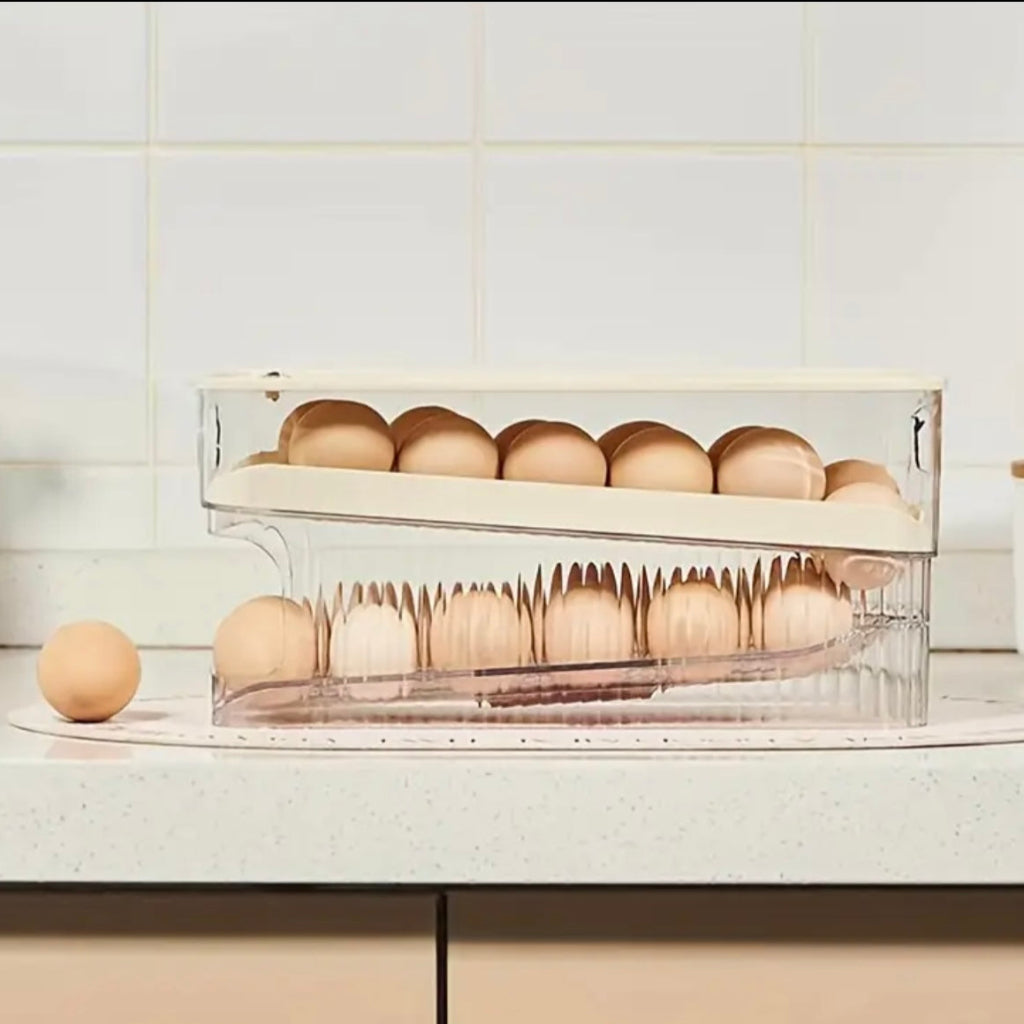 Large-Capacity Shockproof Automatic Rolling Egg Holder – Durable Refrigerator Egg Storage