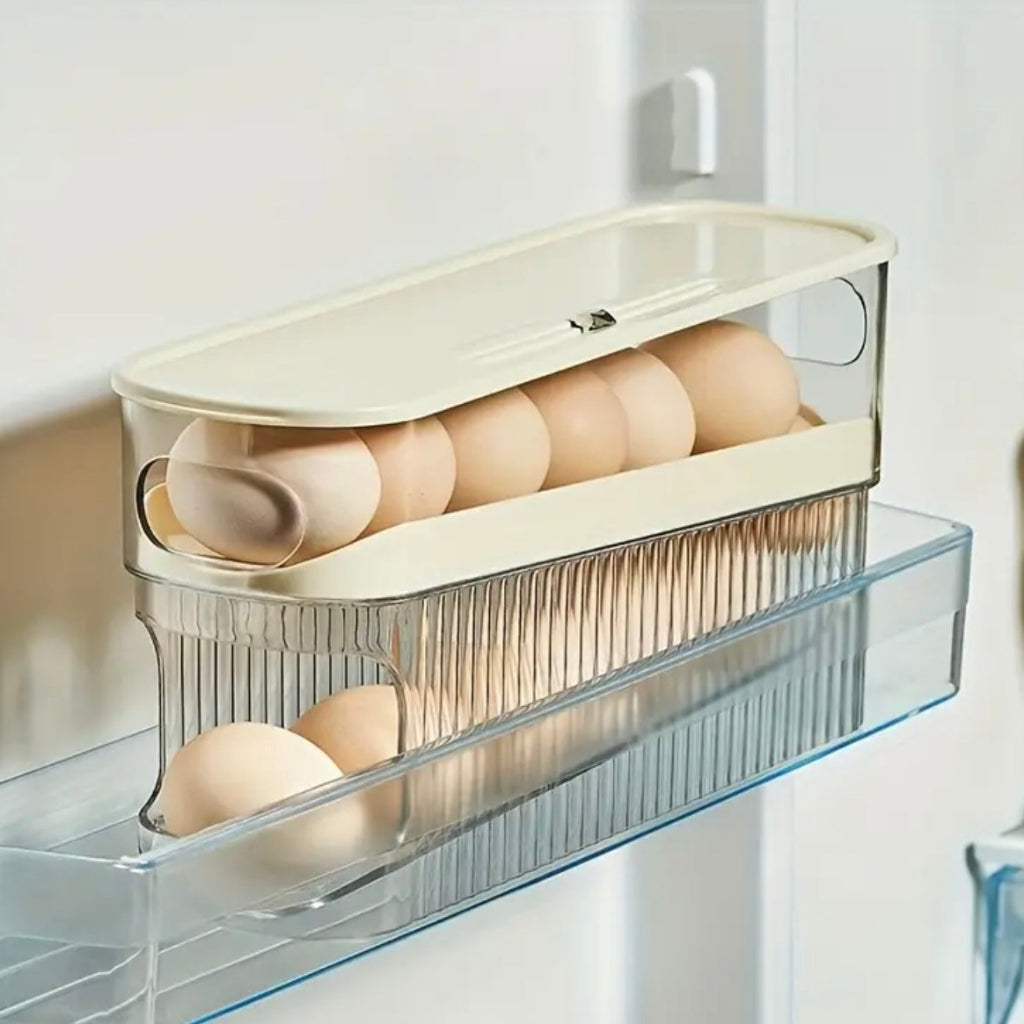 Large-Capacity Shockproof Automatic Rolling Egg Holder – Durable Refrigerator Egg Storage