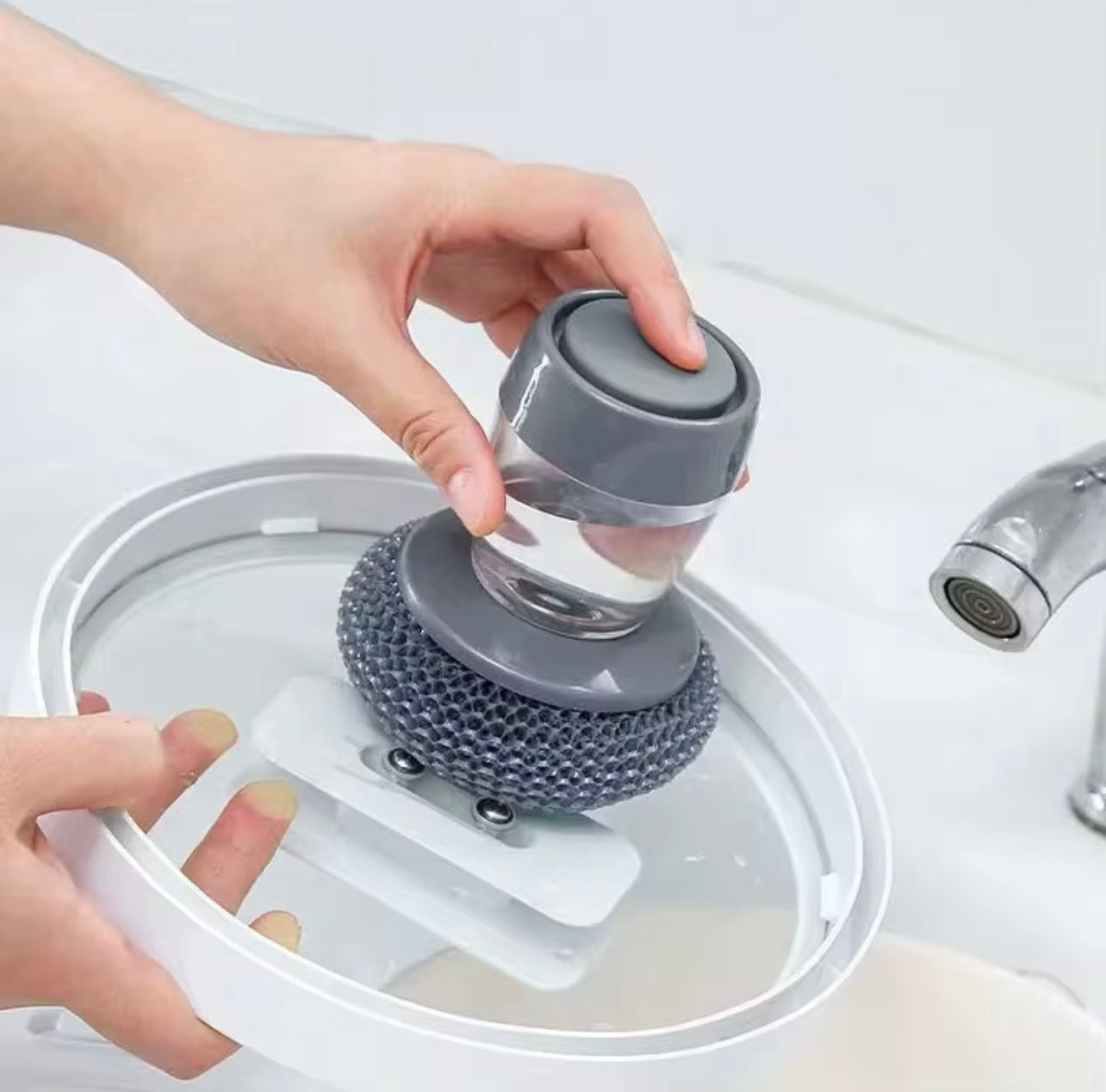 Automatic Liquid Soap Dispensing Dish Scrub Brushes - Stainless Steel & Plastic Ergonomic Kitchen Scrub Brushes with Built-In Soap Dispenser, No Electricity Needed for Pots, Pans, Dishes & Stovetops, Pot Cleaning Brush | Durable Plastic Handle